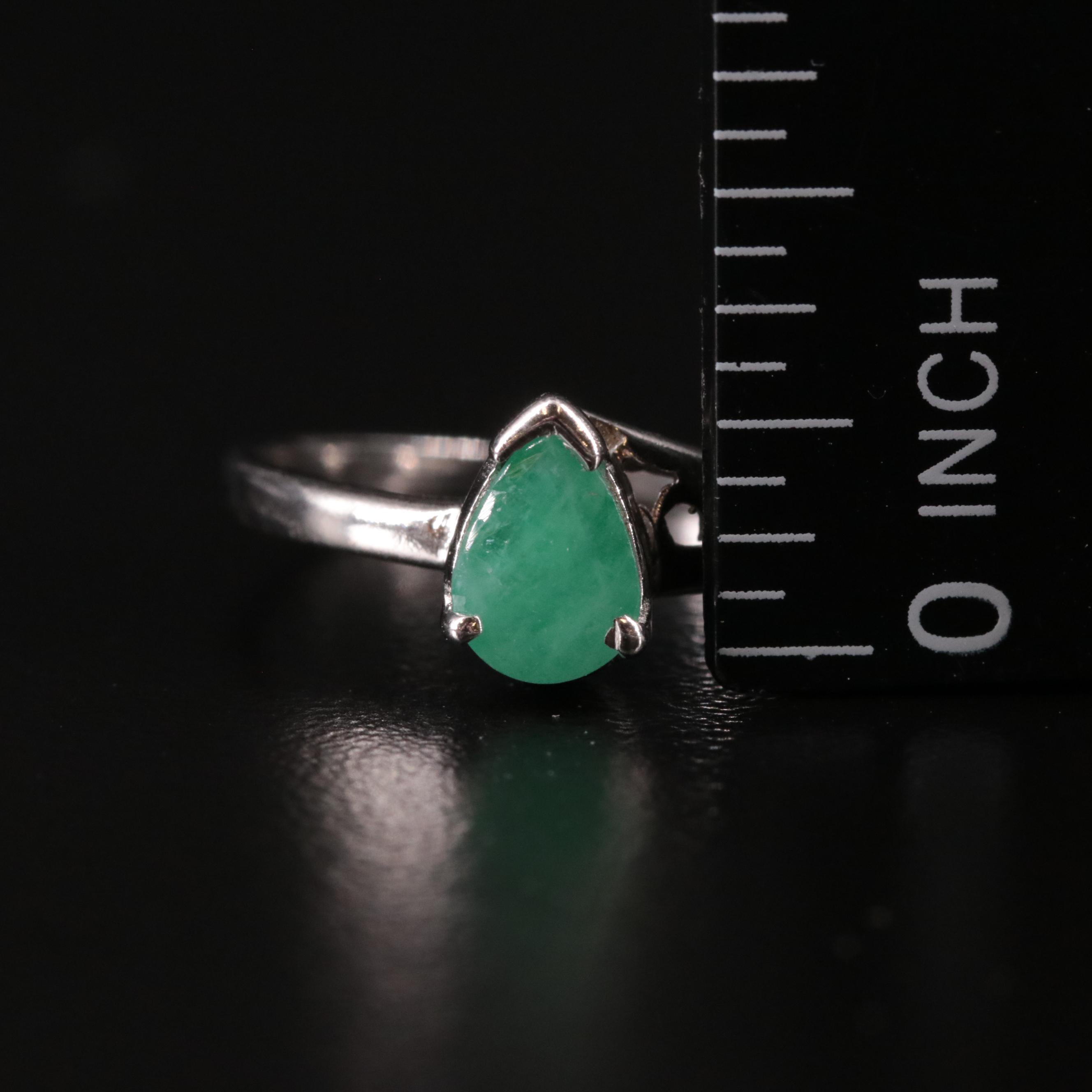 Sterling Emerald Teardrop Ring
