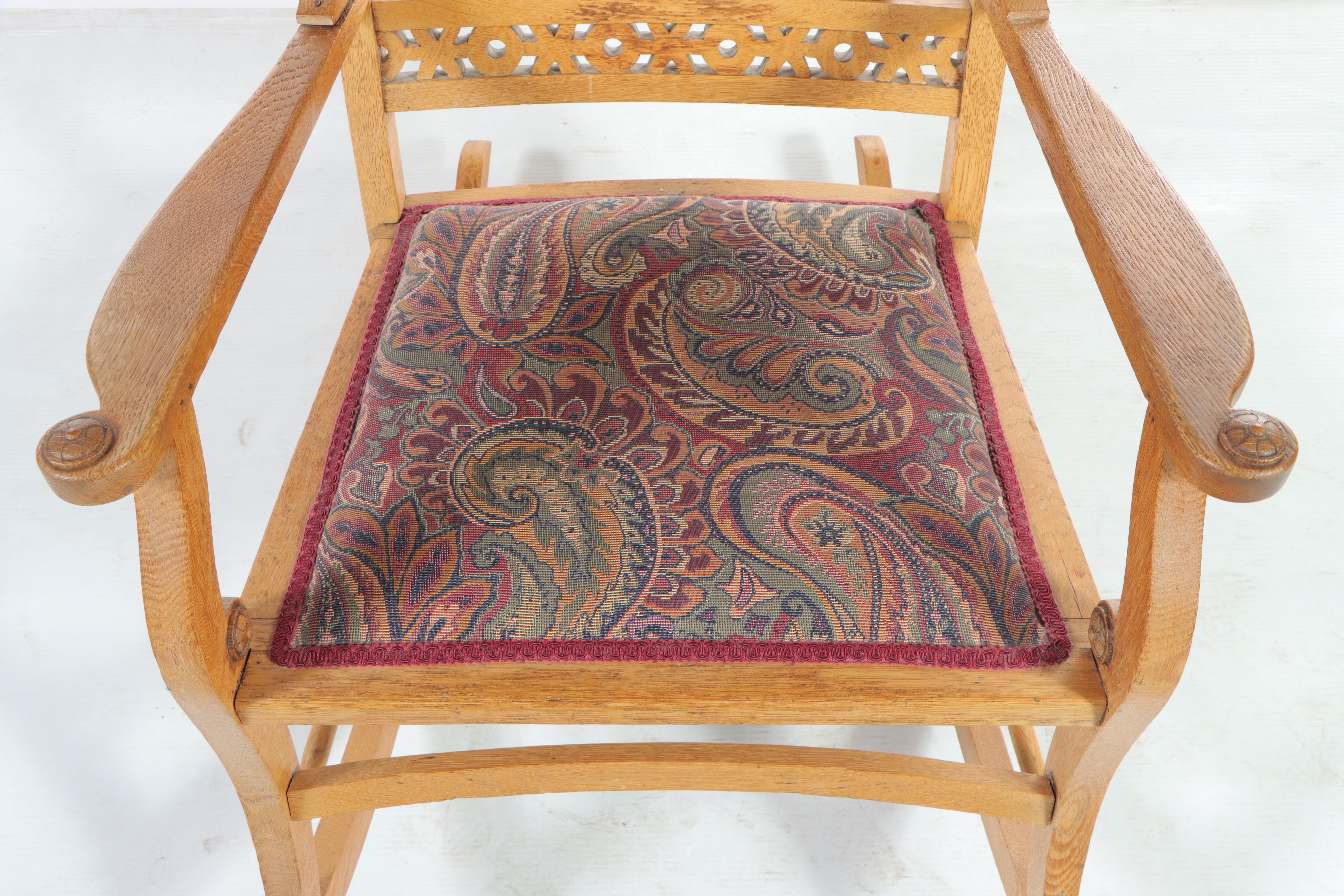 Victorian Carved Oak Rocker Plus Pressed-Back Side Chair