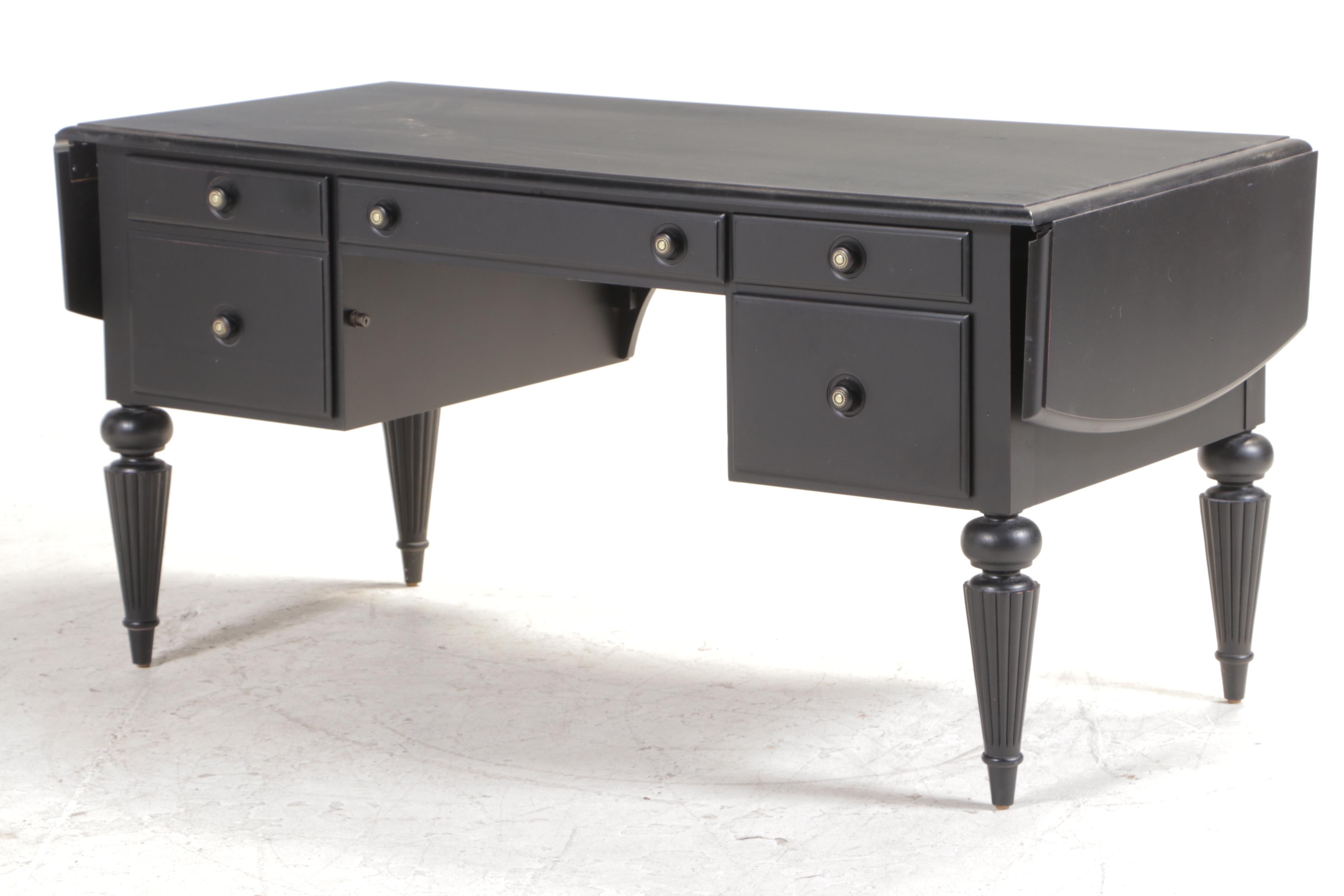 Ethan Allen British Classics "Marshall" Drop-Leaf Desk and Tufted Leather Chair