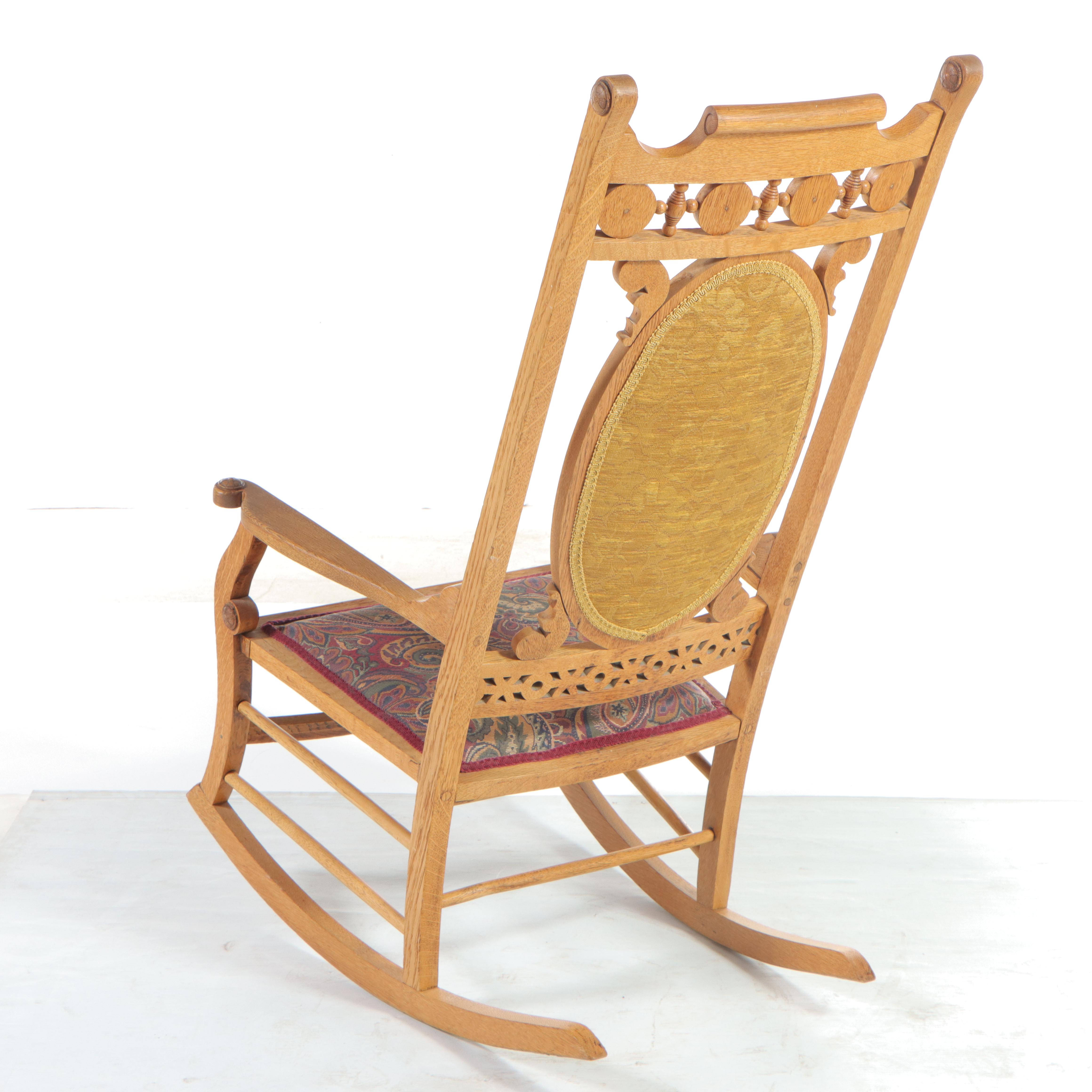 Victorian Carved Oak Rocker Plus Pressed-Back Side Chair