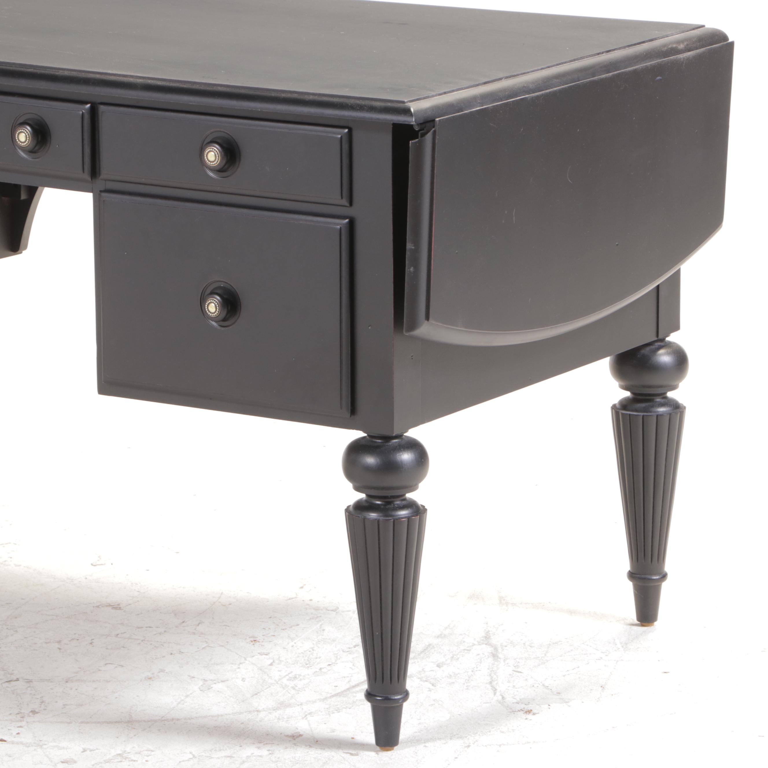 Ethan Allen British Classics "Marshall" Drop-Leaf Desk and Tufted Leather Chair