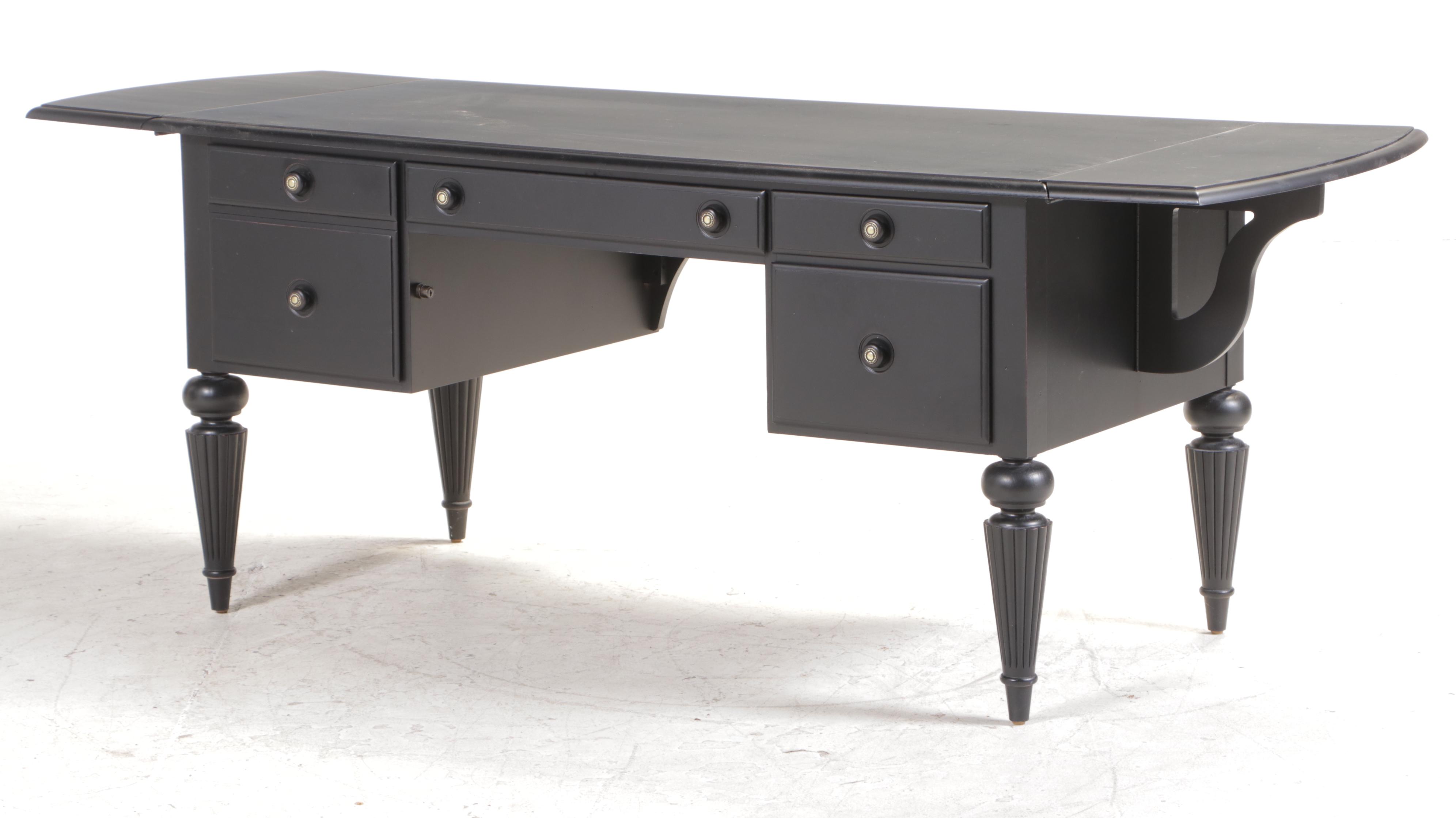 Ethan Allen British Classics "Marshall" Drop-Leaf Desk and Tufted Leather Chair