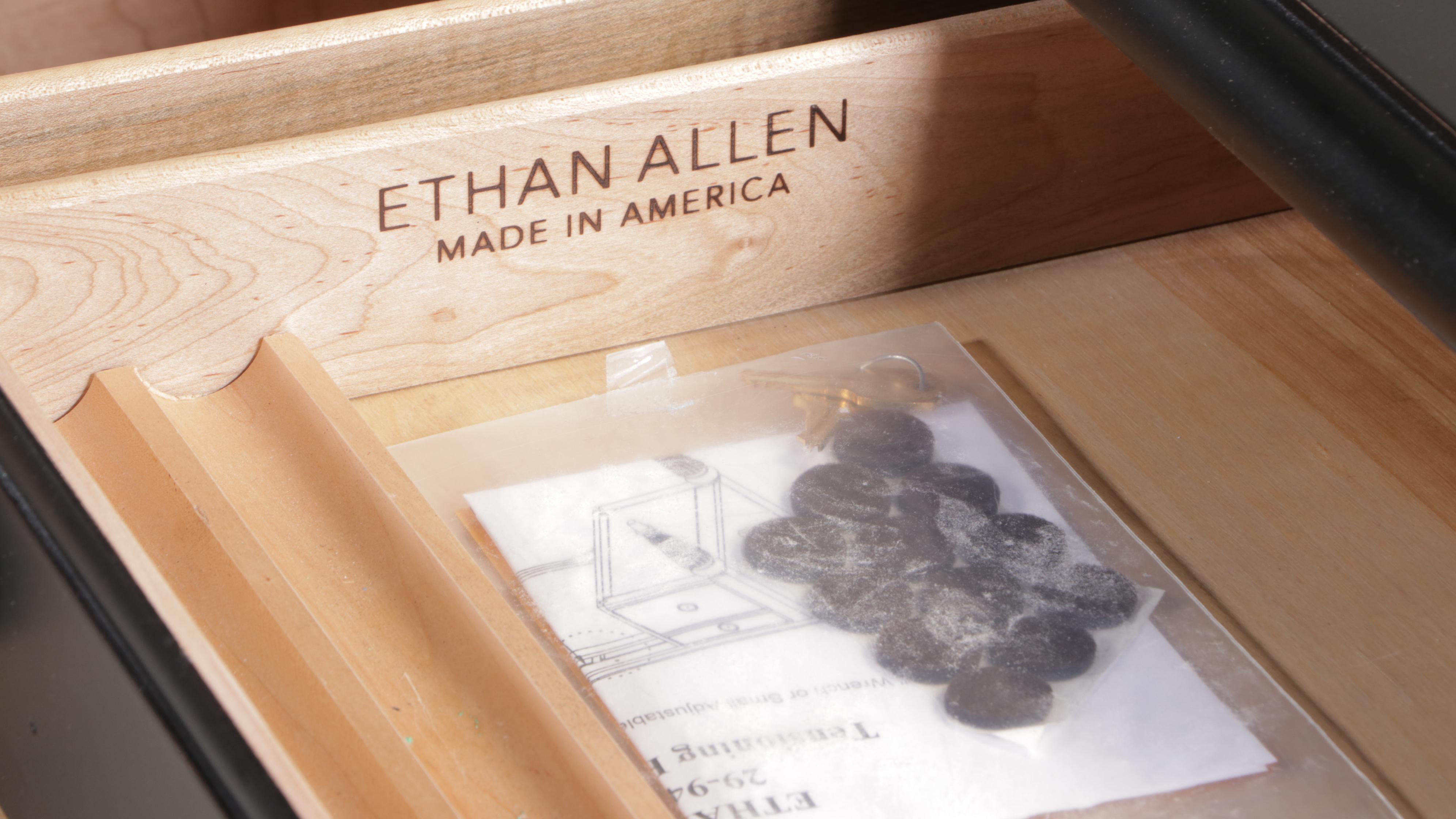 Ethan Allen British Classics "Marshall" Drop-Leaf Desk and Tufted Leather Chair