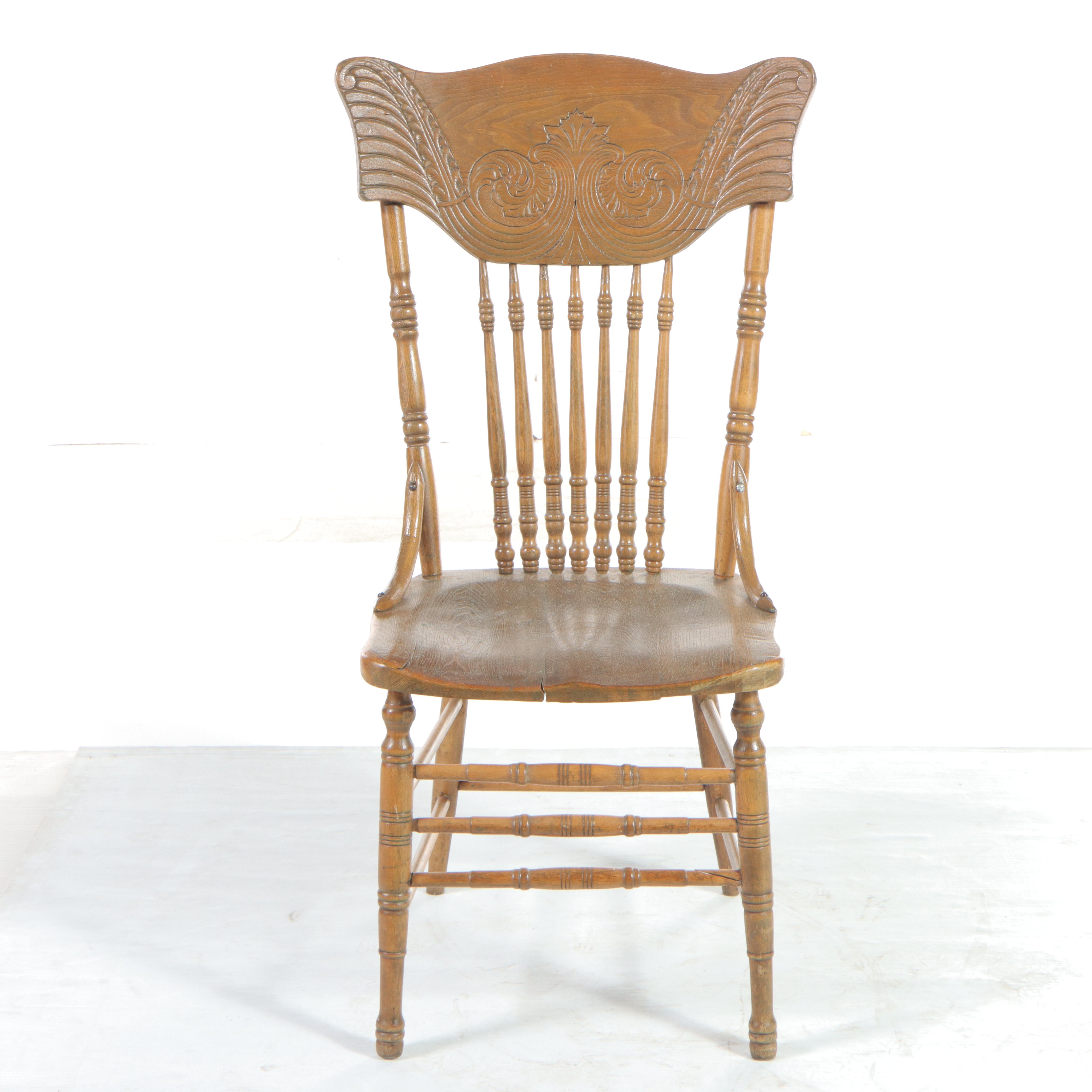 Victorian Carved Oak Rocker Plus Pressed-Back Side Chair
