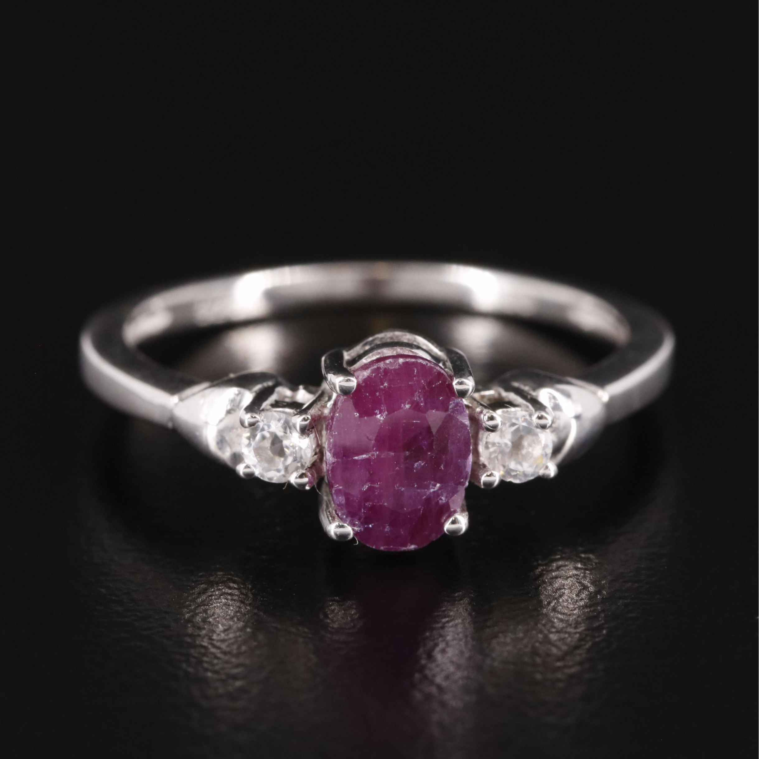 Sterling, Ruby and White Topaz Ring