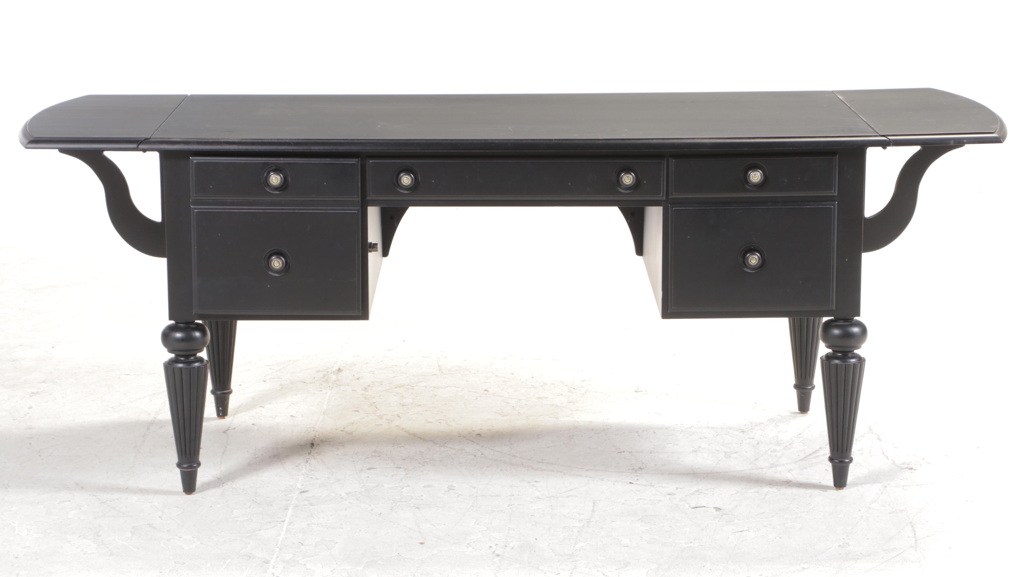 Ethan Allen British Classics "Marshall" Drop-Leaf Desk and Tufted Leather Chair