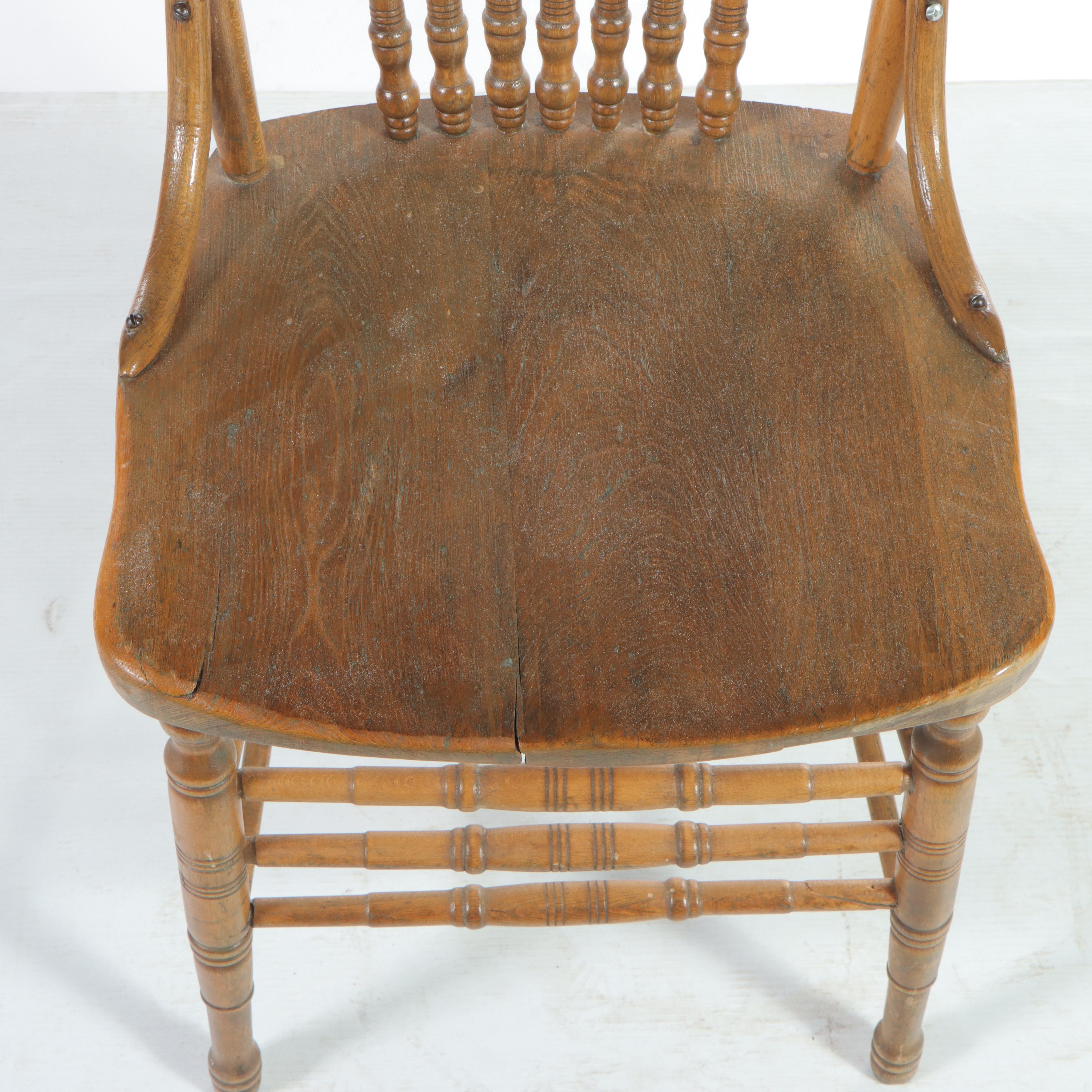 Victorian Carved Oak Rocker Plus Pressed-Back Side Chair