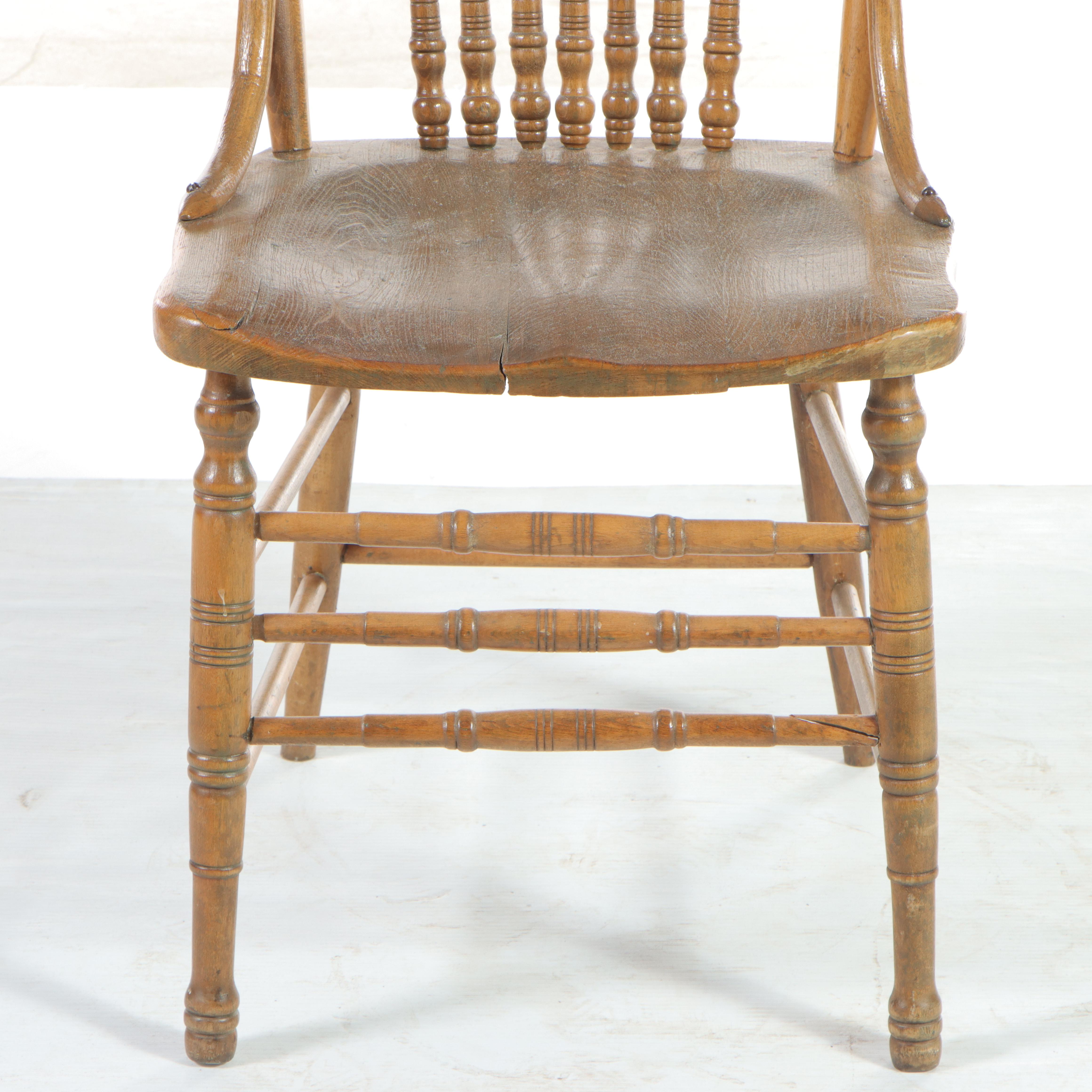 Victorian Carved Oak Rocker Plus Pressed-Back Side Chair