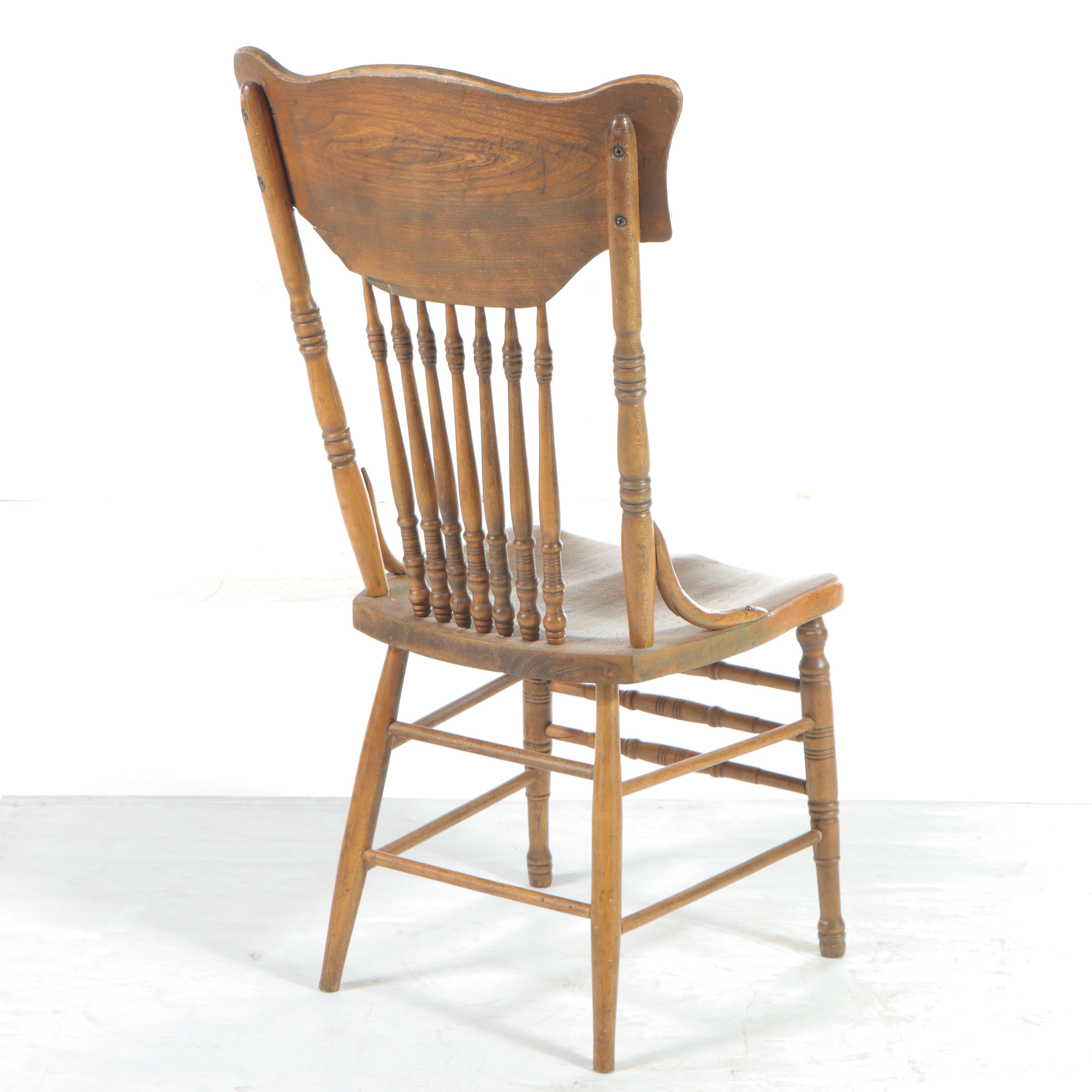 Victorian Carved Oak Rocker Plus Pressed-Back Side Chair