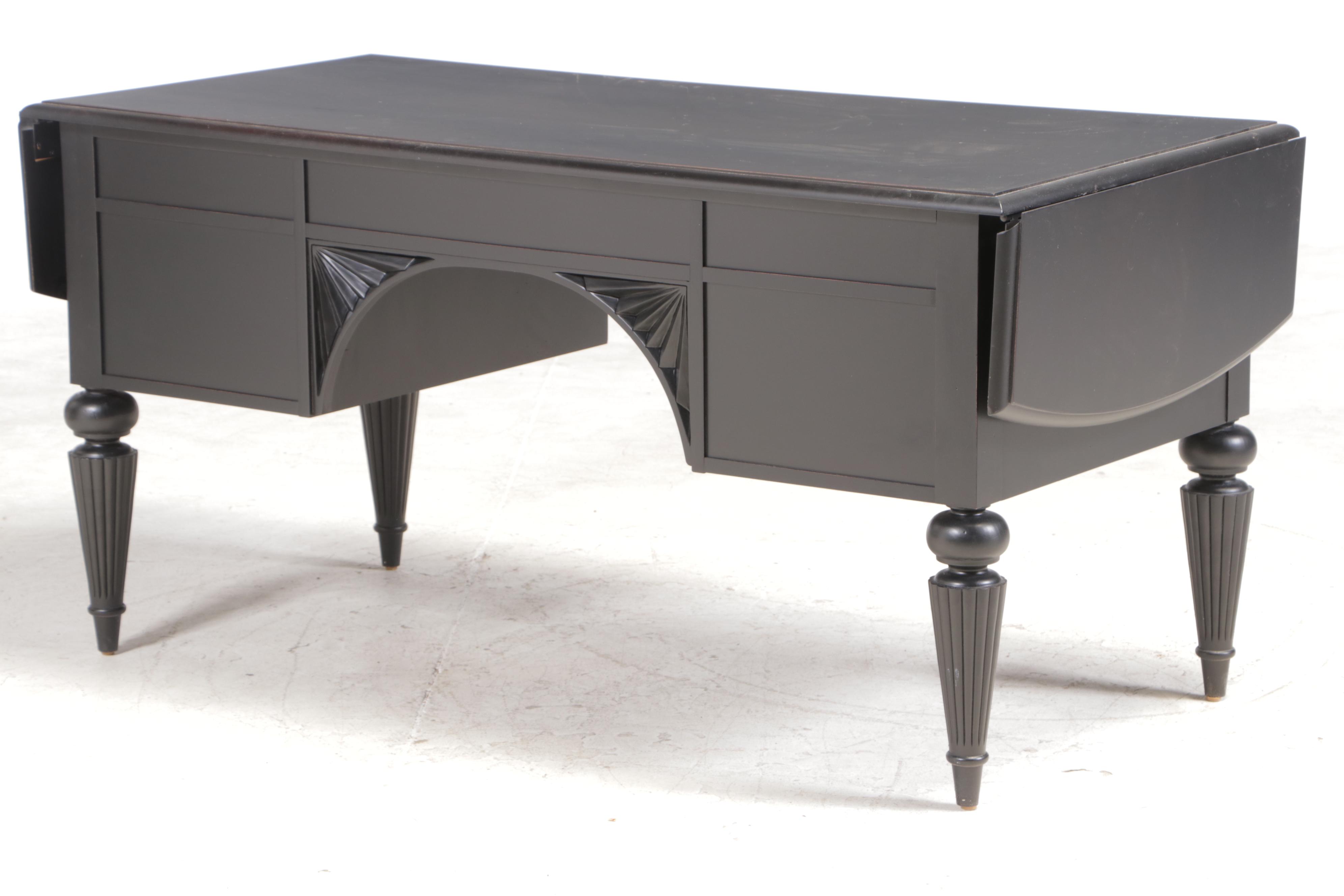 Ethan Allen British Classics "Marshall" Drop-Leaf Desk and Tufted Leather Chair