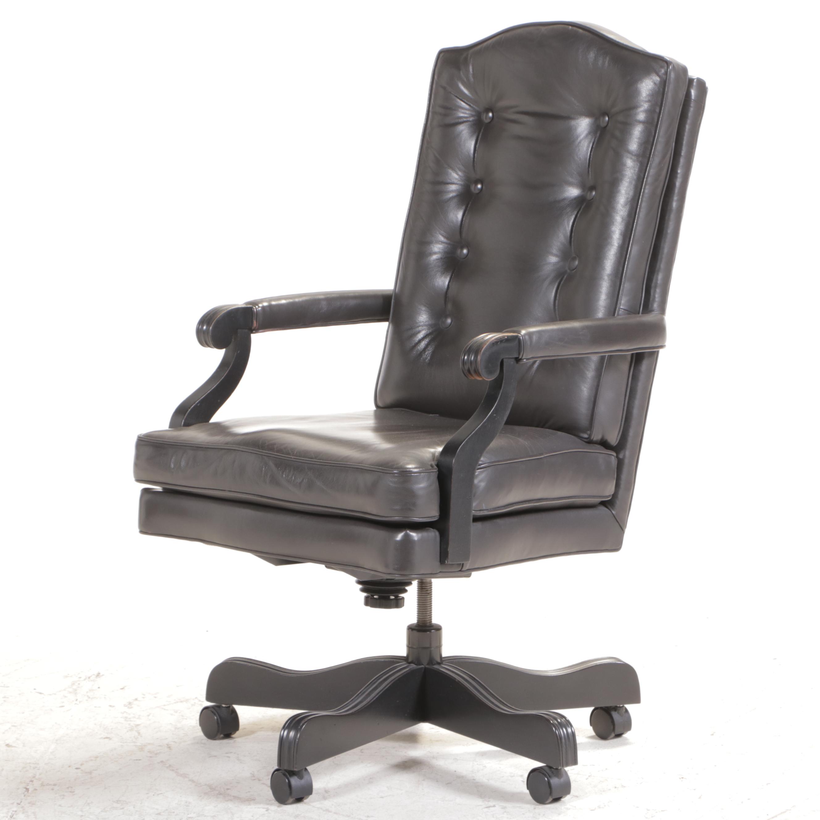 Ethan Allen British Classics "Marshall" Drop-Leaf Desk and Tufted Leather Chair