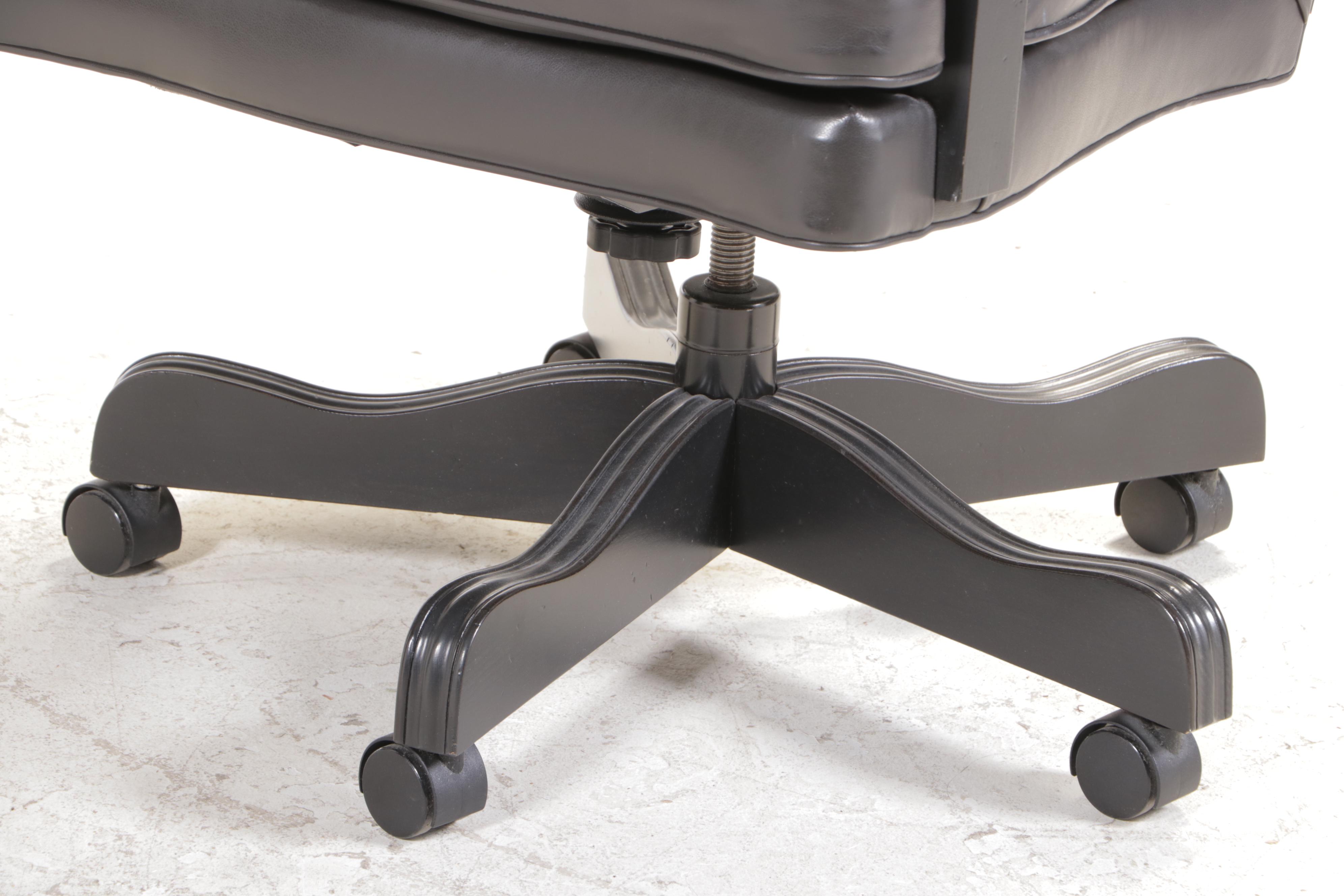 Ethan Allen British Classics "Marshall" Drop-Leaf Desk and Tufted Leather Chair