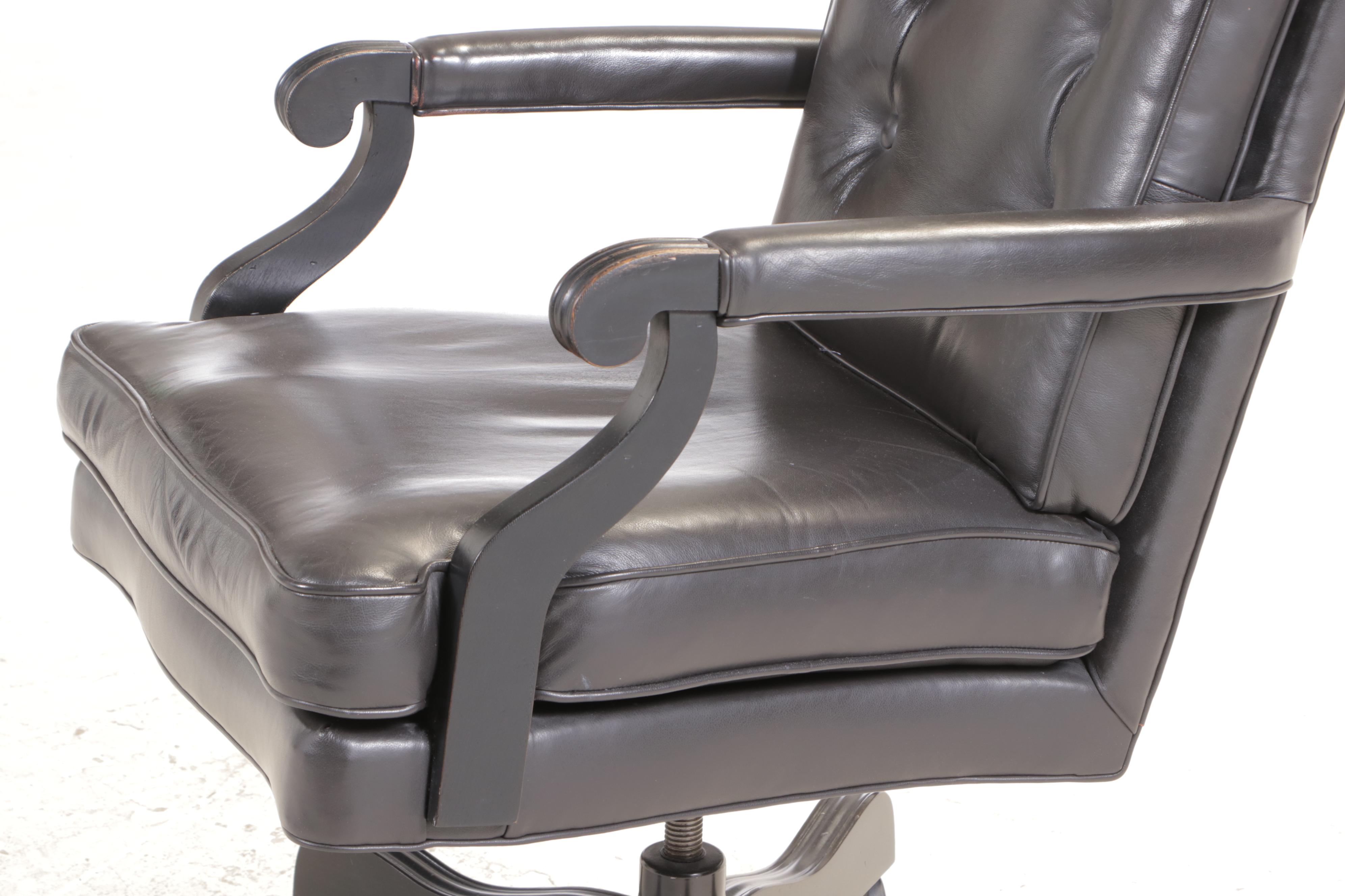 Ethan Allen British Classics "Marshall" Drop-Leaf Desk and Tufted Leather Chair