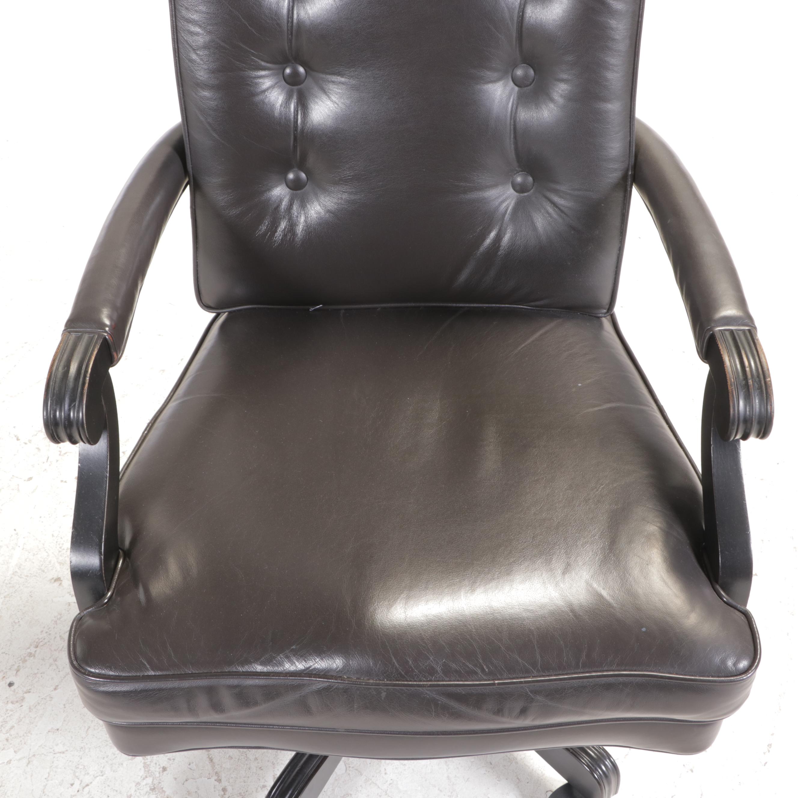 Ethan Allen British Classics "Marshall" Drop-Leaf Desk and Tufted Leather Chair