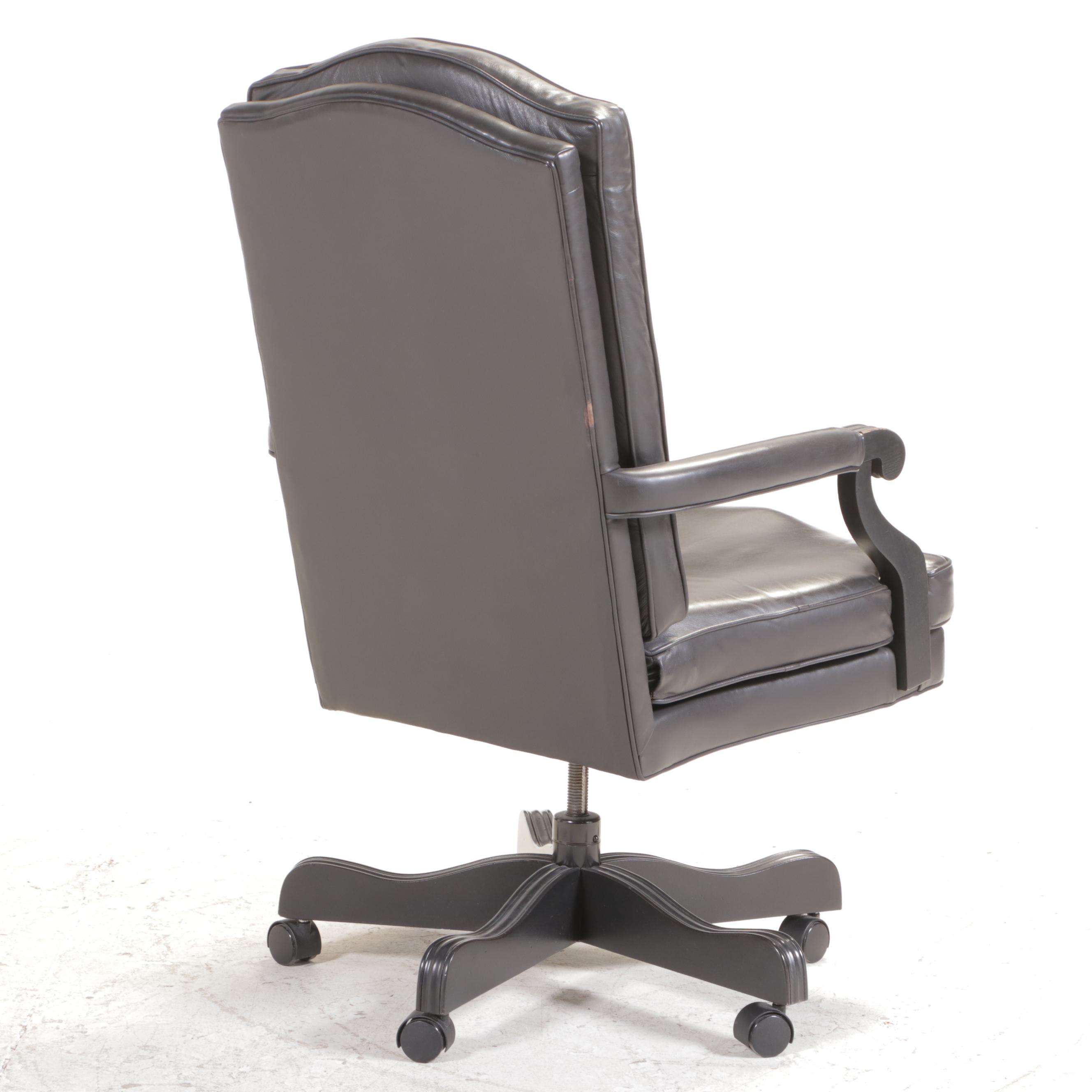 Ethan Allen British Classics "Marshall" Drop-Leaf Desk and Tufted Leather Chair