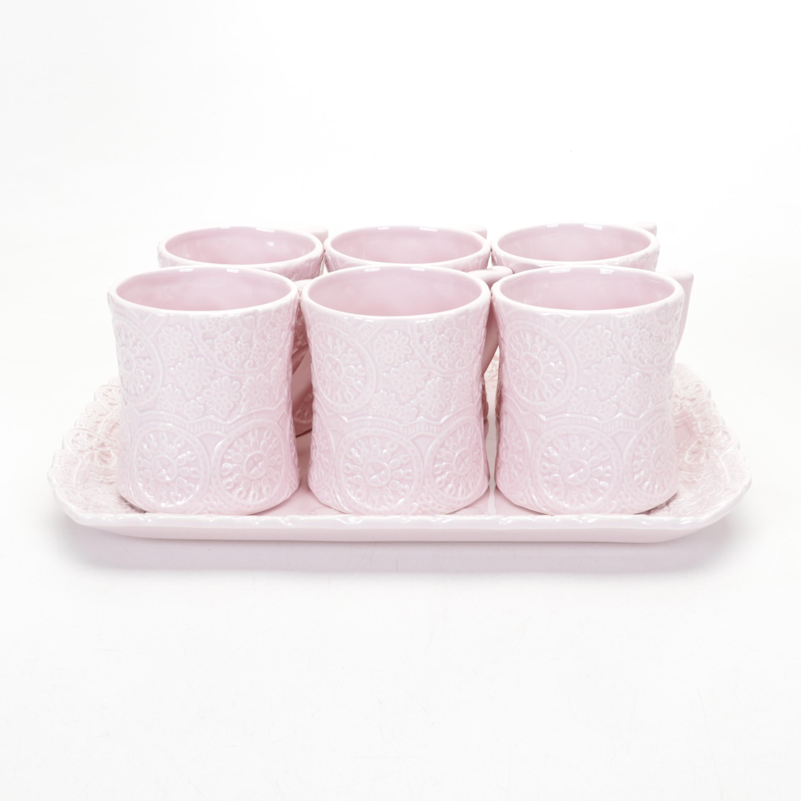 Global Connections Pink Coffee Set with Italian Ceramic Pierced Plates and Lamp