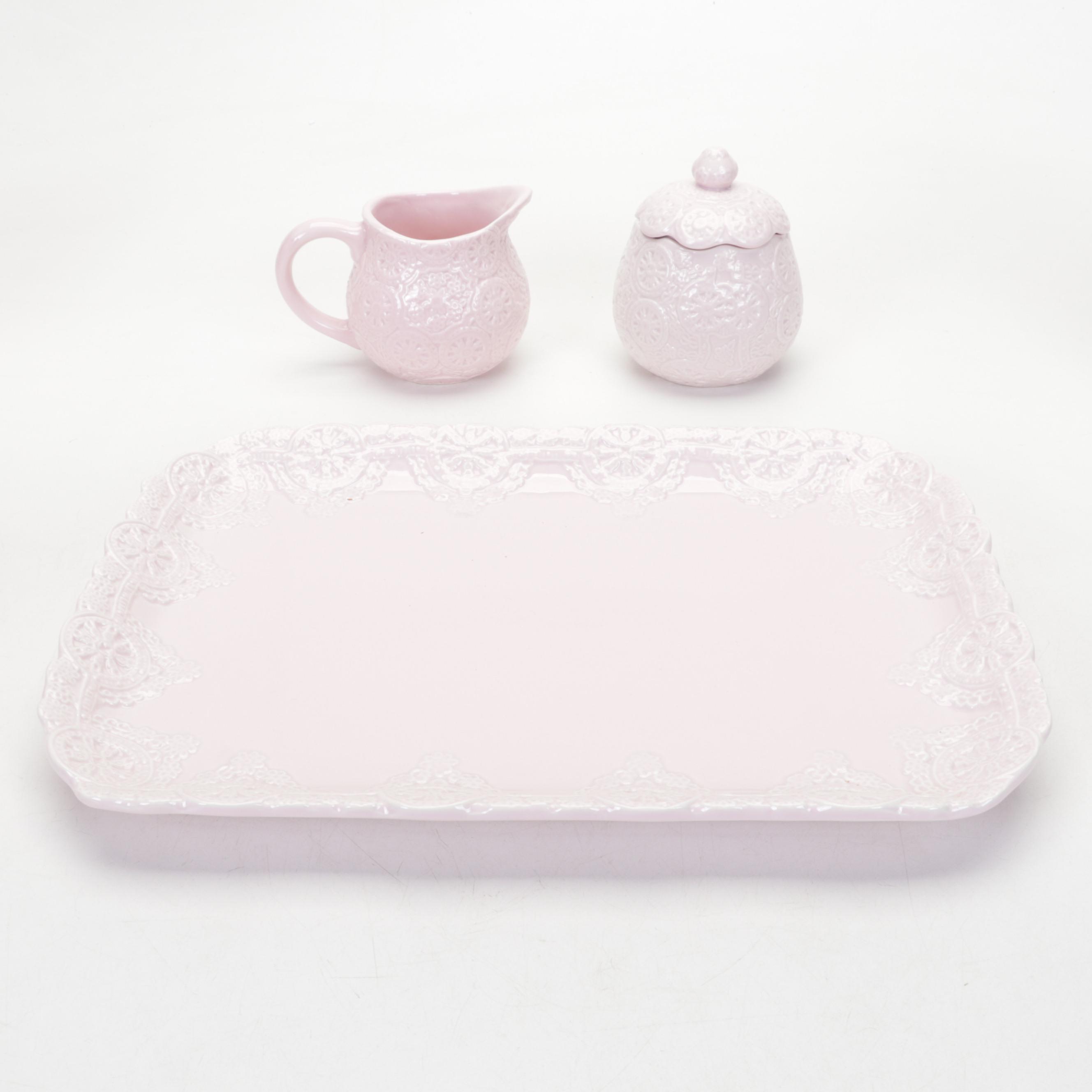 Global Connections Pink Coffee Set with Italian Ceramic Pierced Plates and Lamp