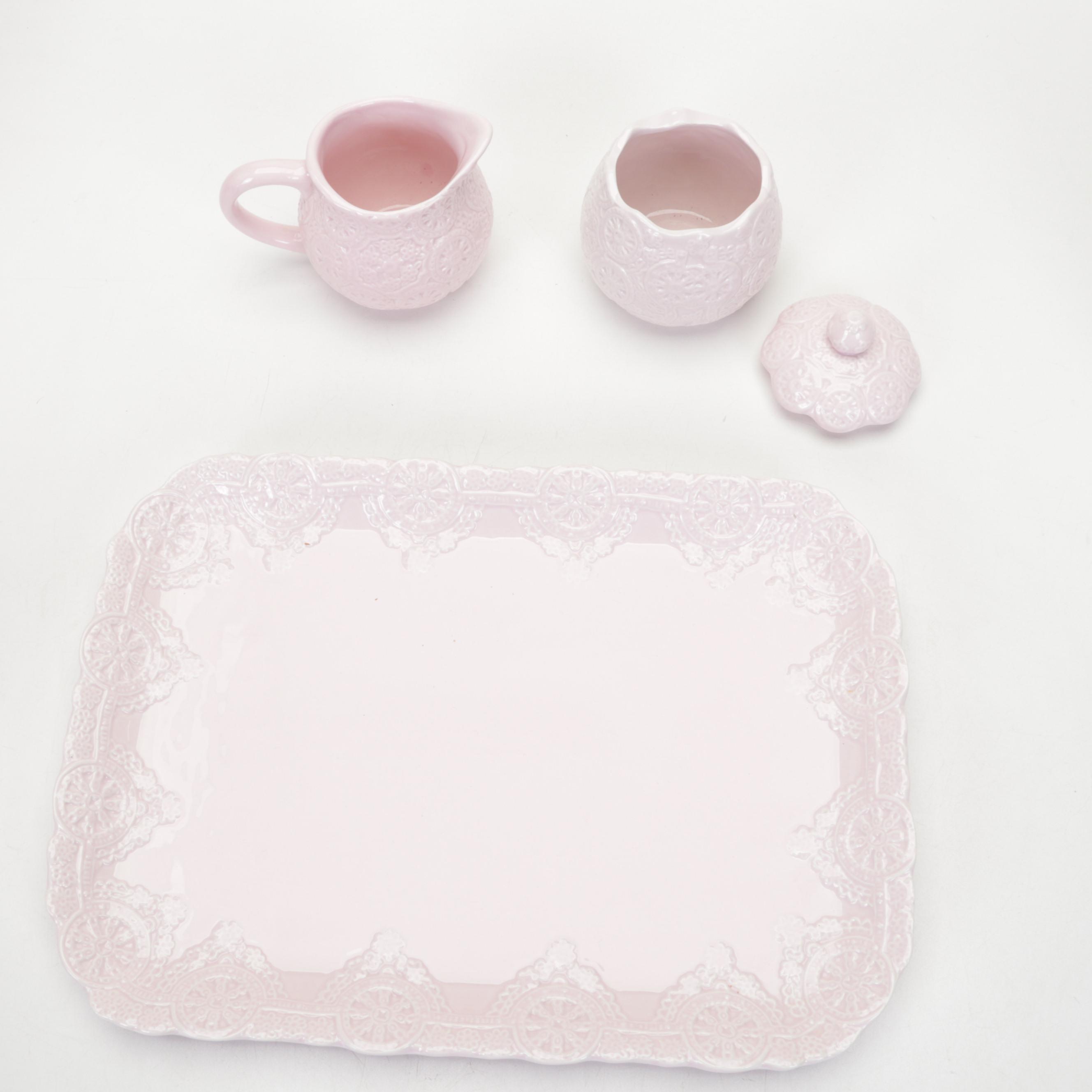 Global Connections Pink Coffee Set with Italian Ceramic Pierced Plates and Lamp
