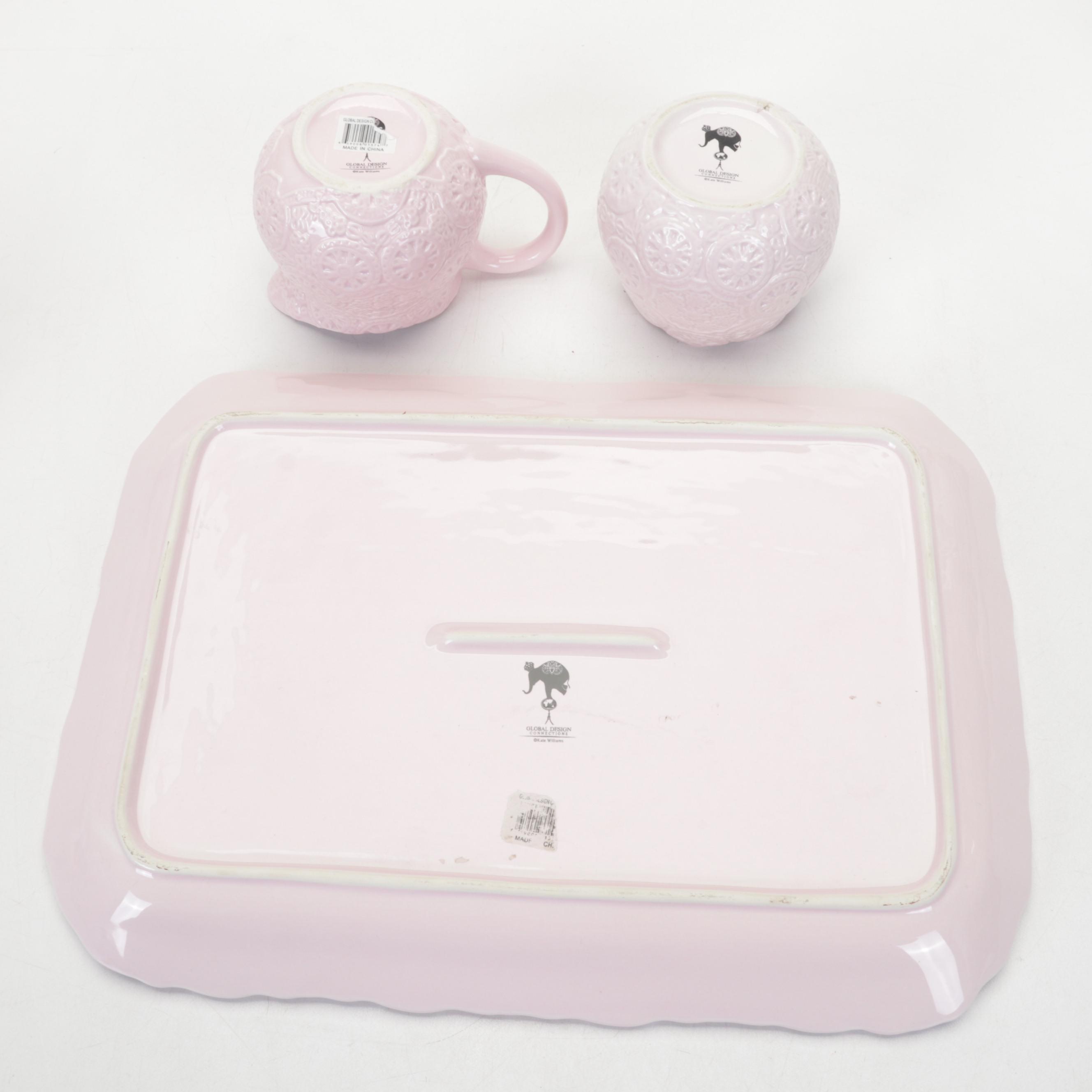 Global Connections Pink Coffee Set with Italian Ceramic Pierced Plates and Lamp