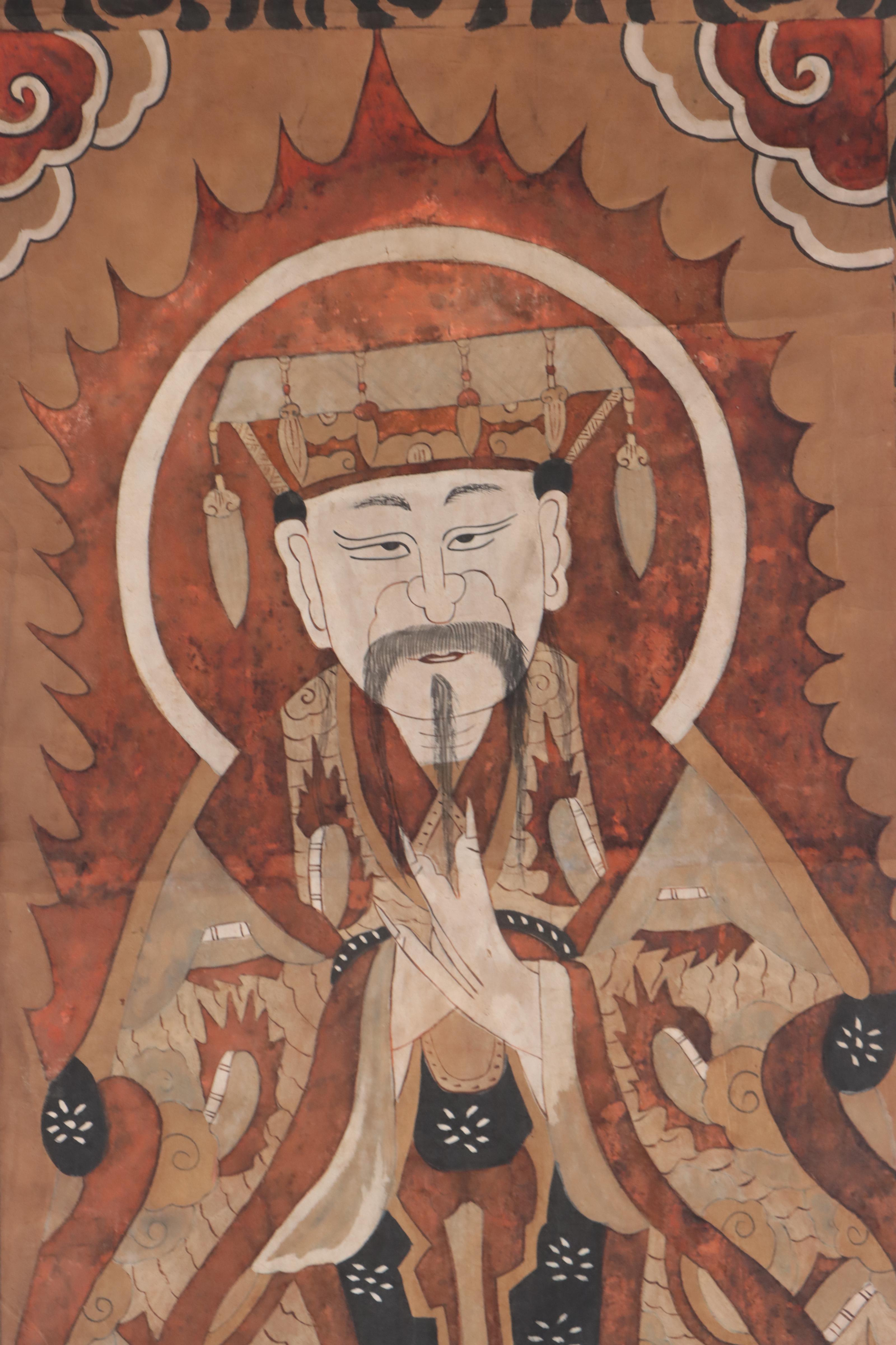 Chinese Yao Taoist Scroll Watercolor Painting of Seng Tsiou