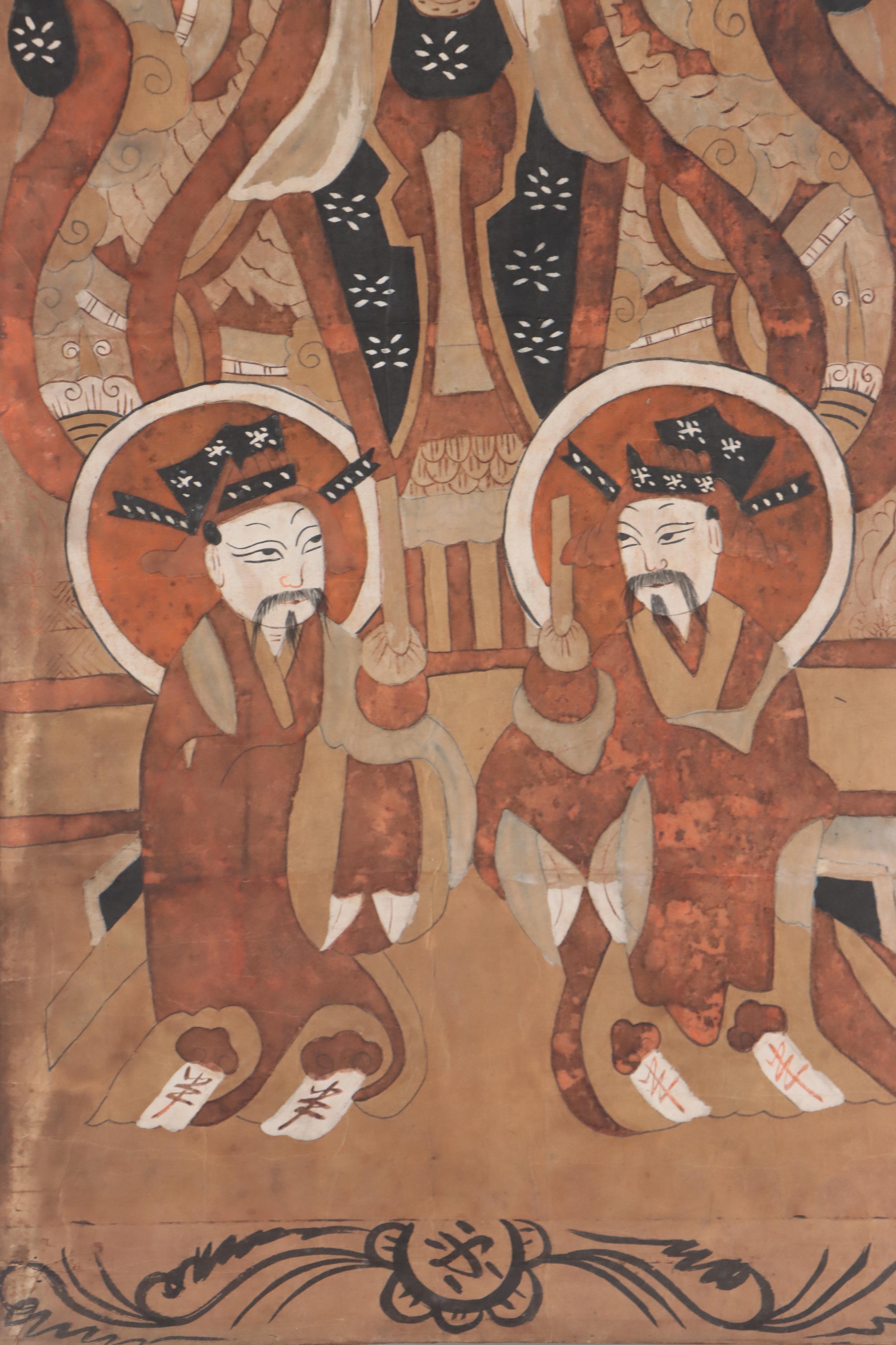 Chinese Yao Taoist Scroll Watercolor Painting of Seng Tsiou