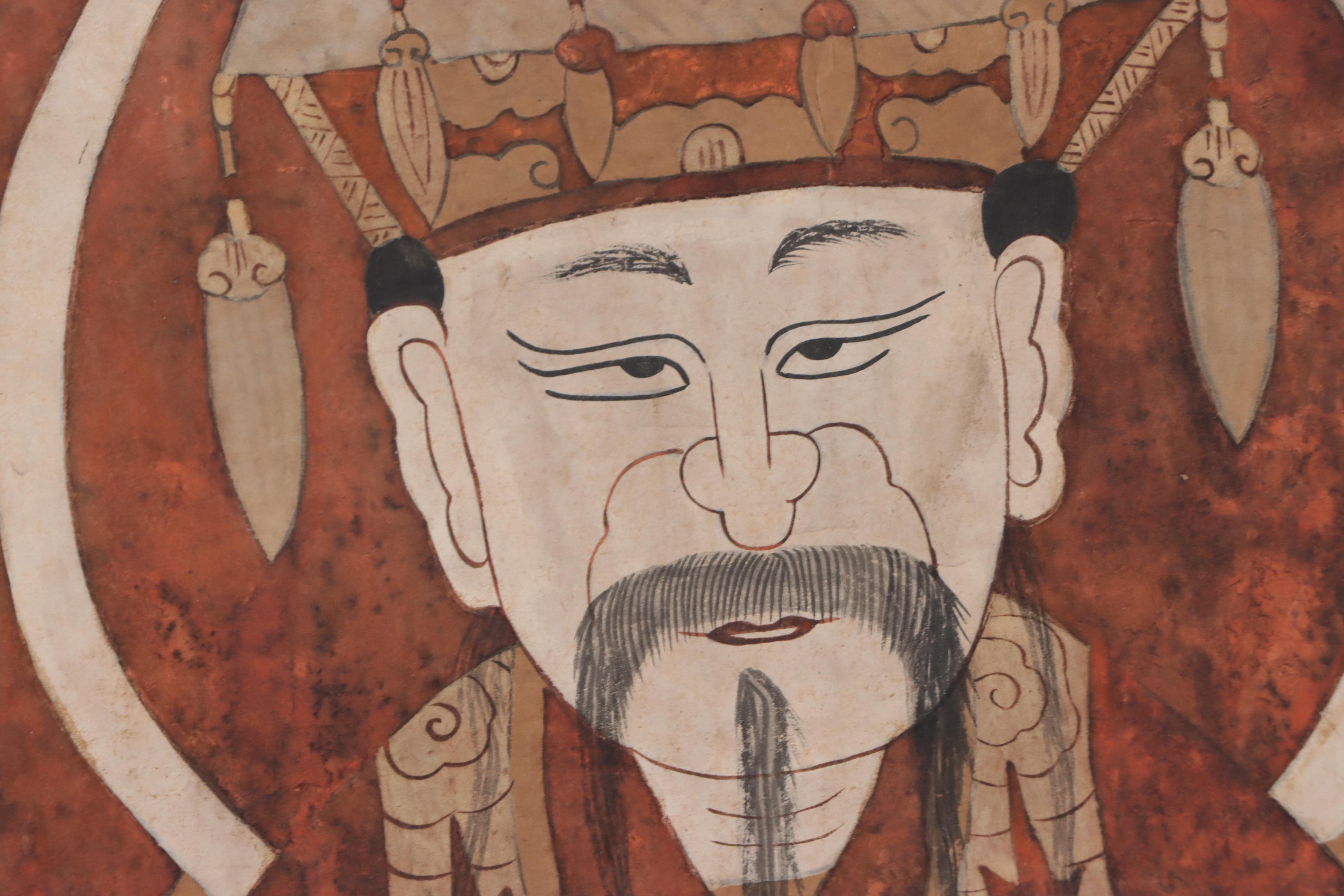 Chinese Yao Taoist Scroll Watercolor Painting of Seng Tsiou