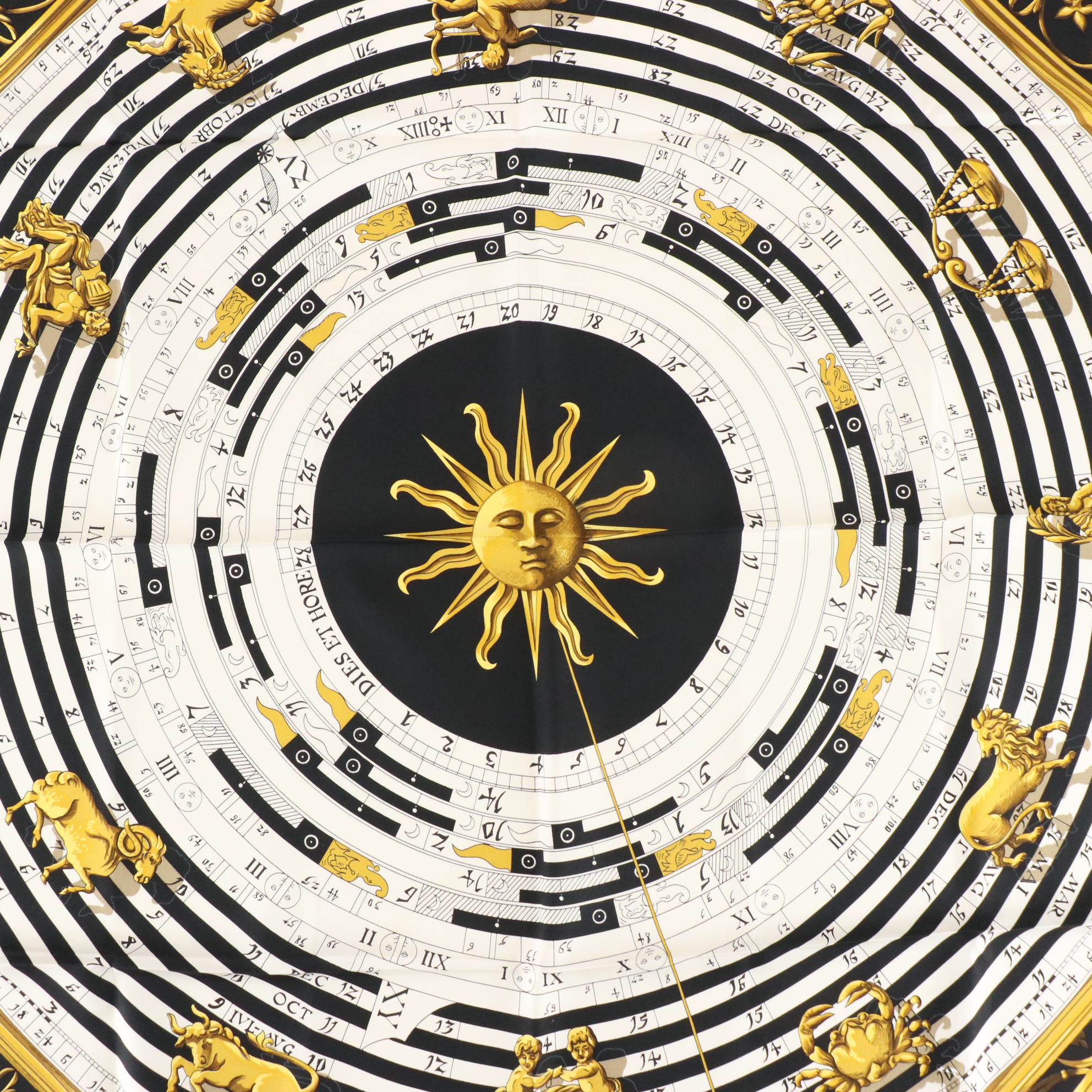 Hermès "Dies et Hore" Scarf 90 in Silk Twill