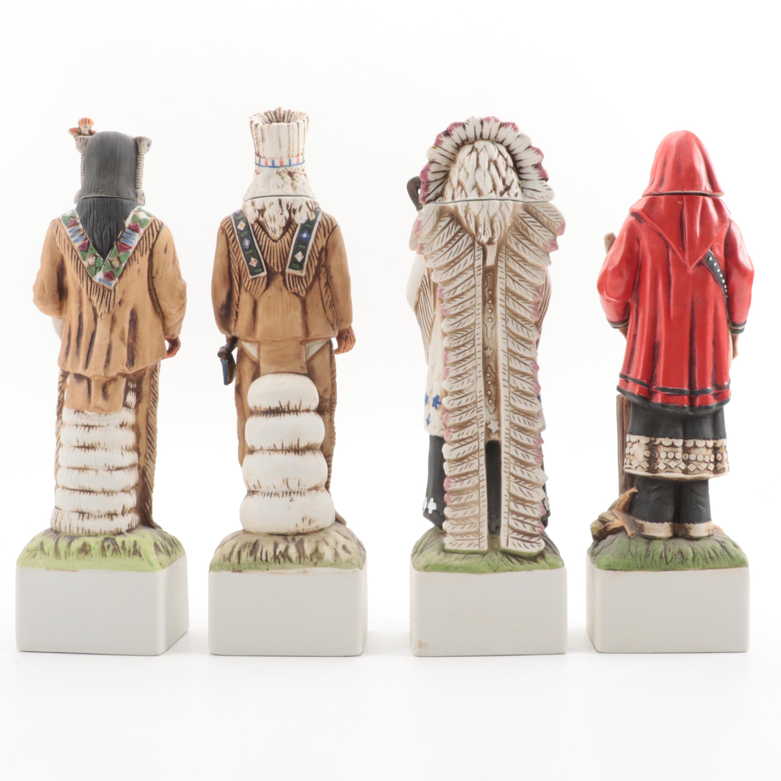 Ski Country Figural Porcelain Bisque Bourbon Decanters, Late 20th Century