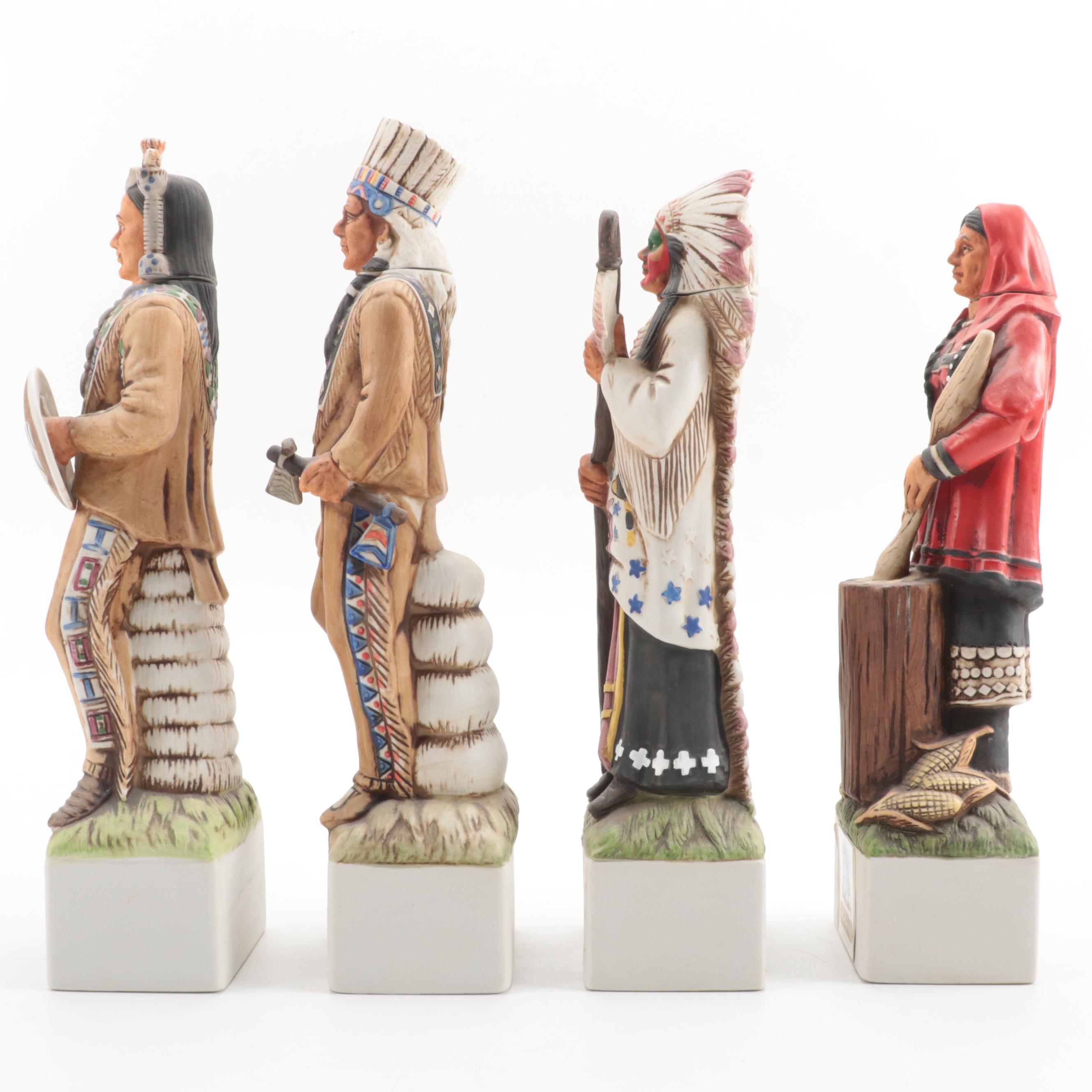 Ski Country Figural Porcelain Bisque Bourbon Decanters, Late 20th Century