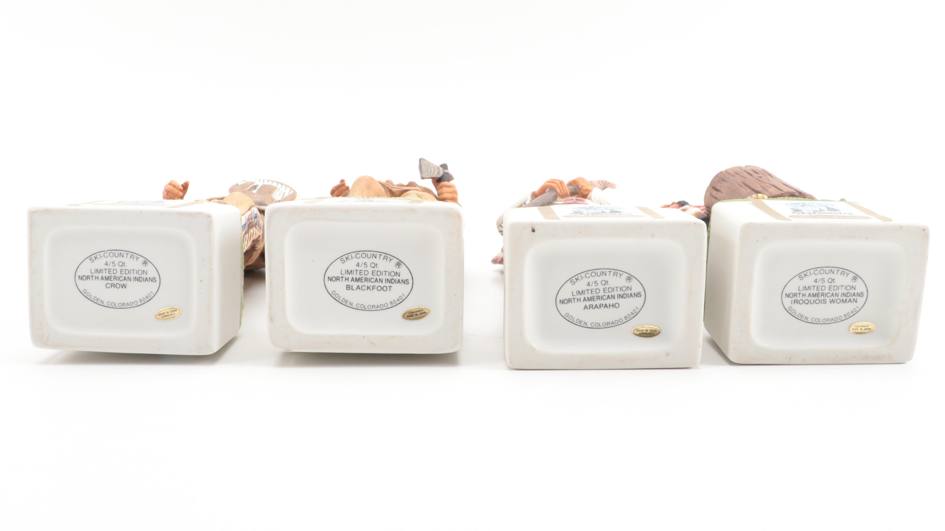 Ski Country Figural Porcelain Bisque Bourbon Decanters, Late 20th Century