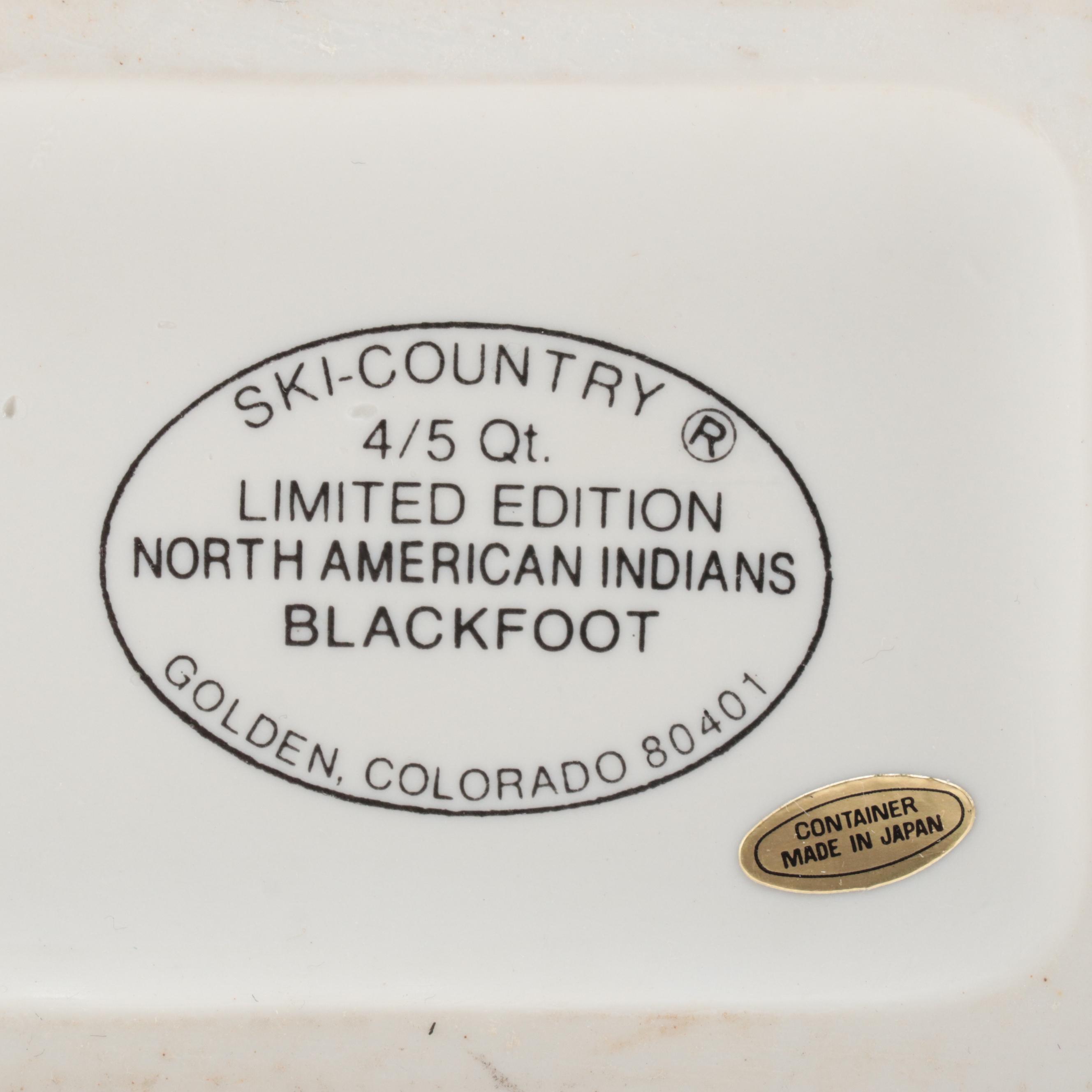 Ski Country Figural Porcelain Bisque Bourbon Decanters, Late 20th Century