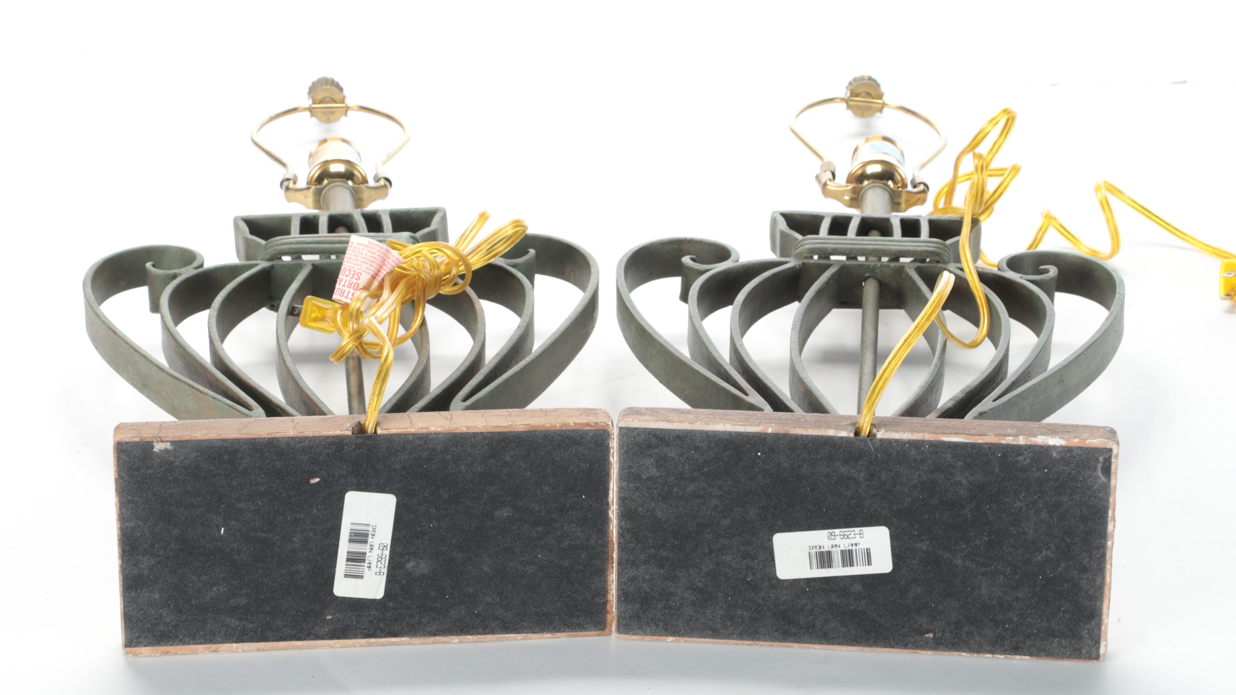 Ethan Allen Neoclassical Style Iron Urn Table Lamps, Contemporary