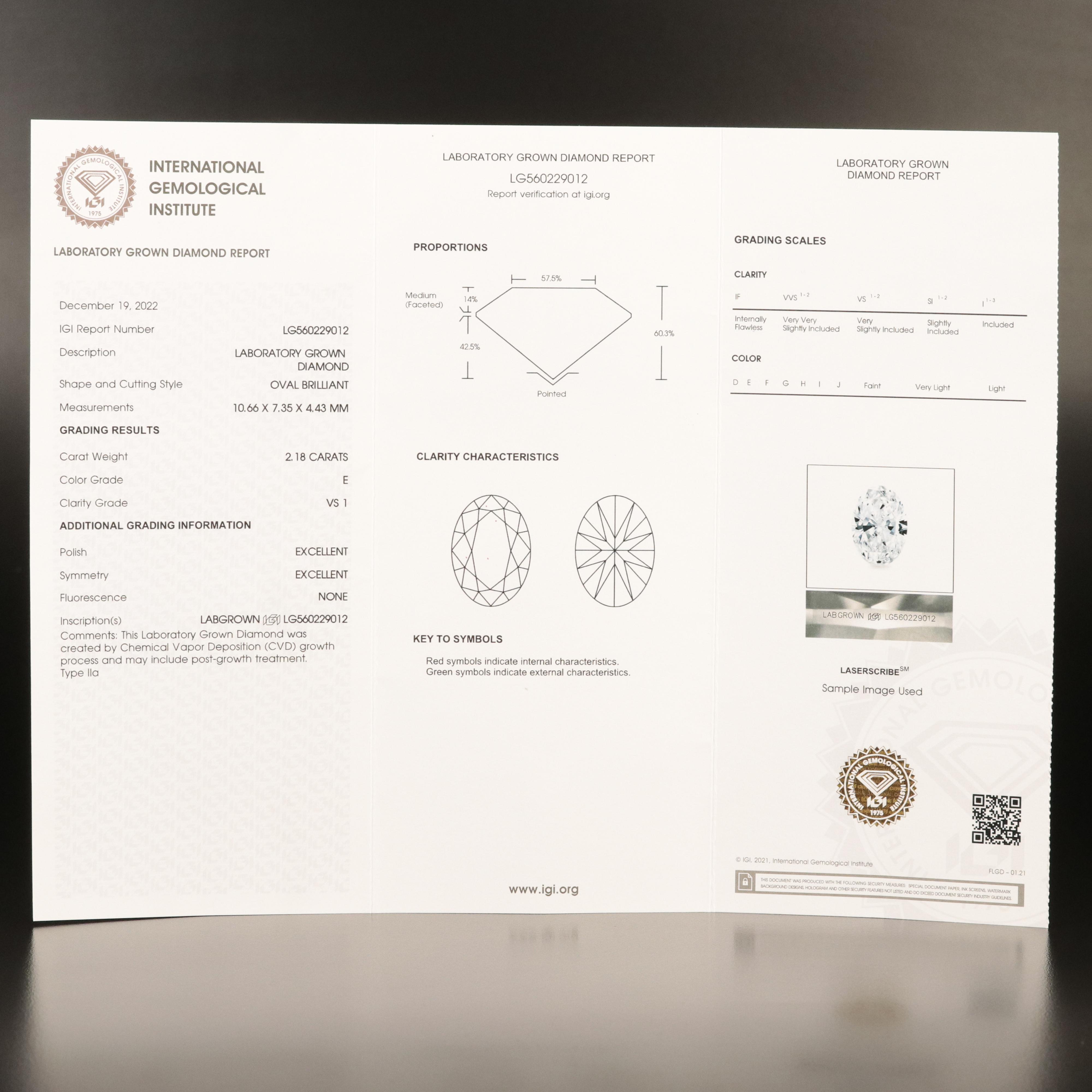 Loose 2.18 CT Lab Grown Diamond with IGI Report