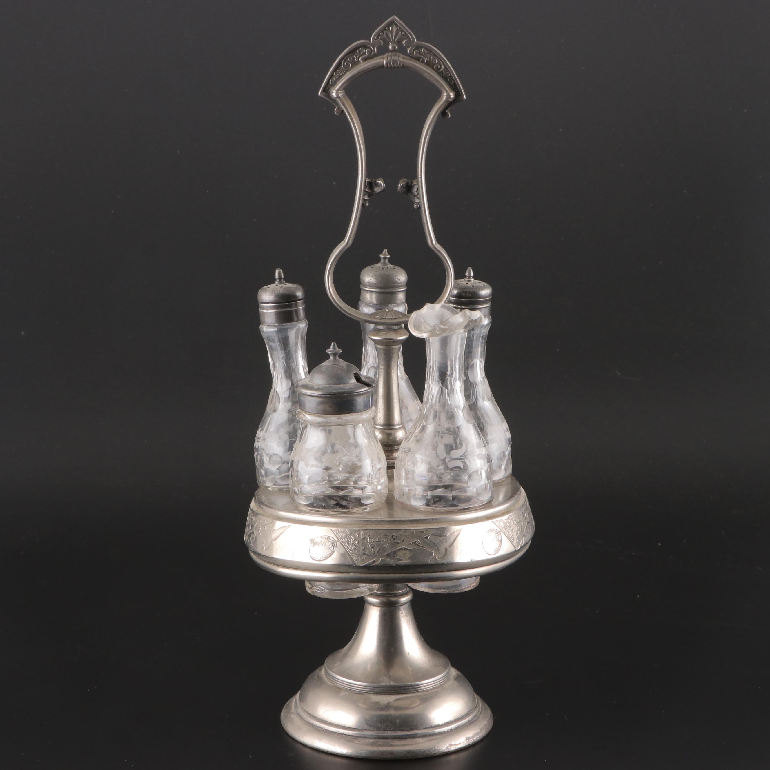 Victorian Aesthetic Movement Silver Plate Condiment Set, Late 19th/ Early 20th C
