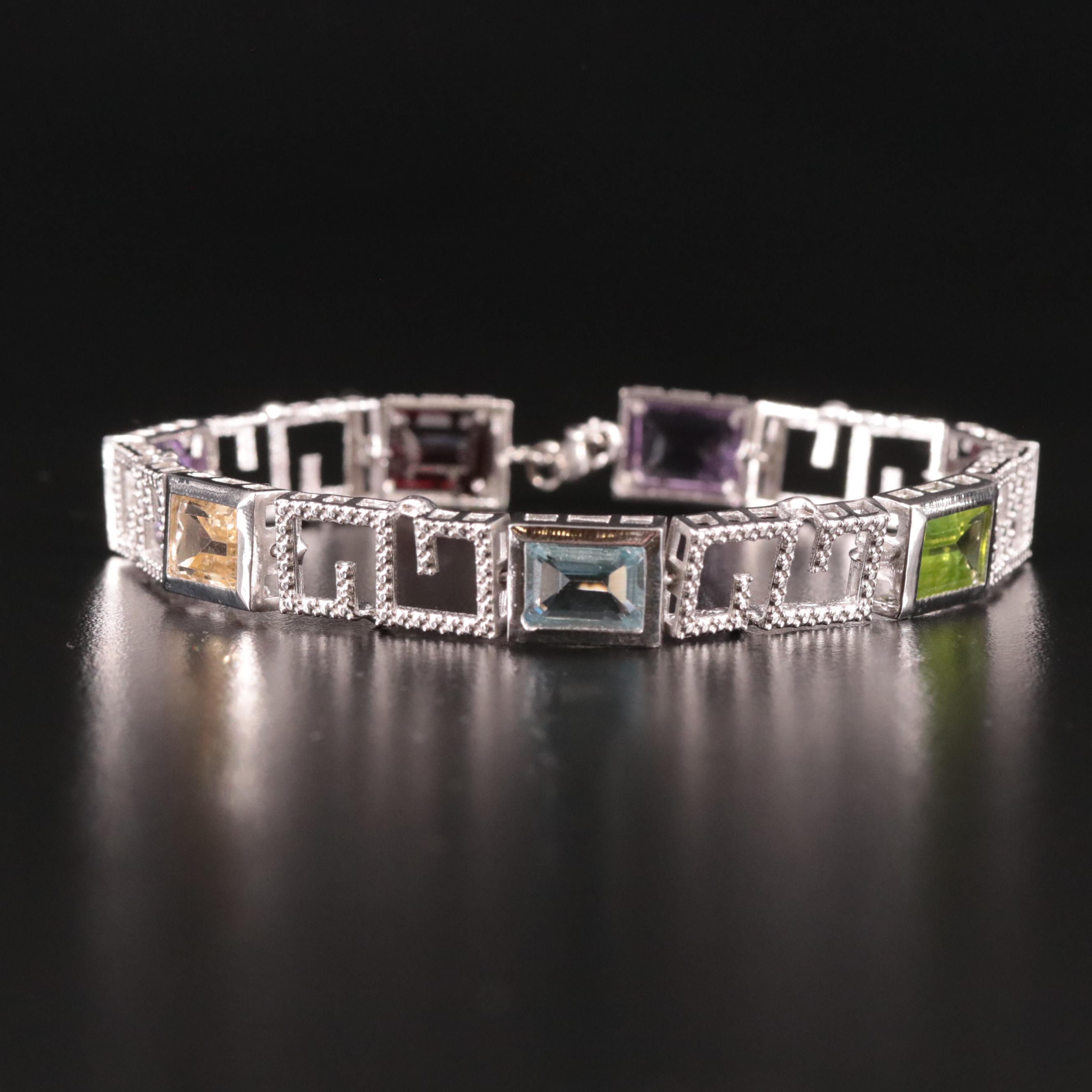 Sterling Amethyst, Garnet, and Citrine Bracelet