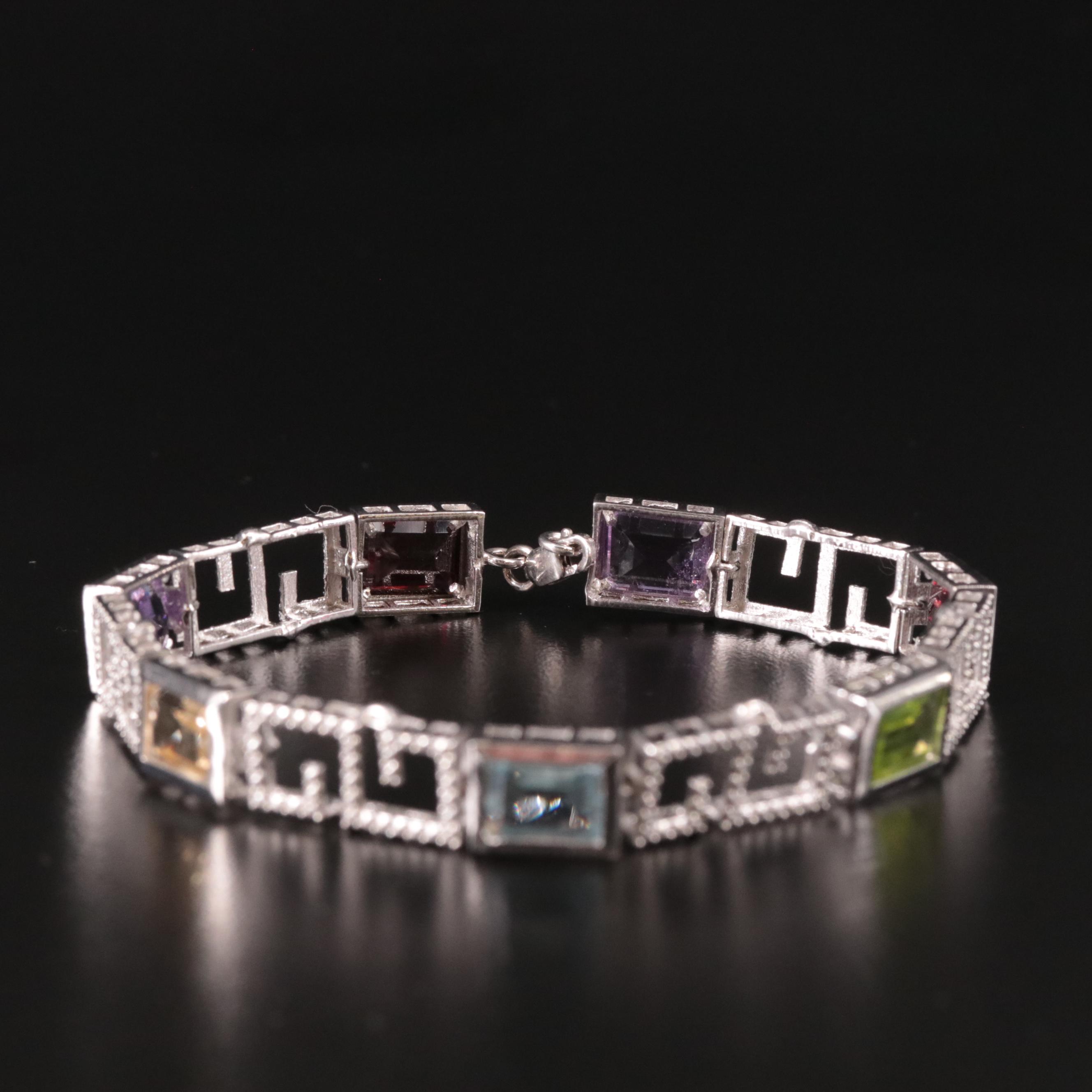 Sterling Amethyst, Garnet, and Citrine Bracelet