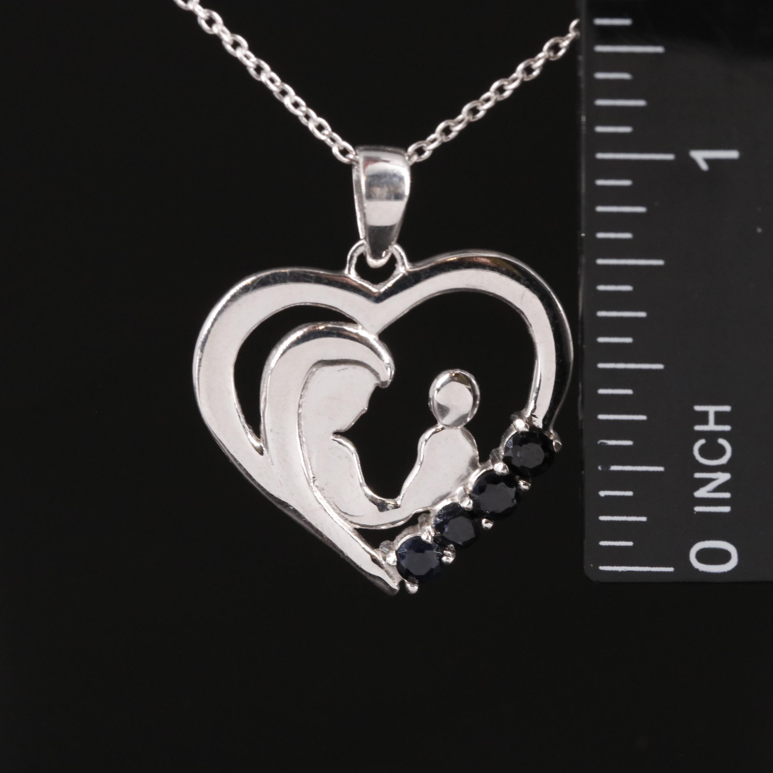 Sterling Sapphire Heart Pendant Necklace