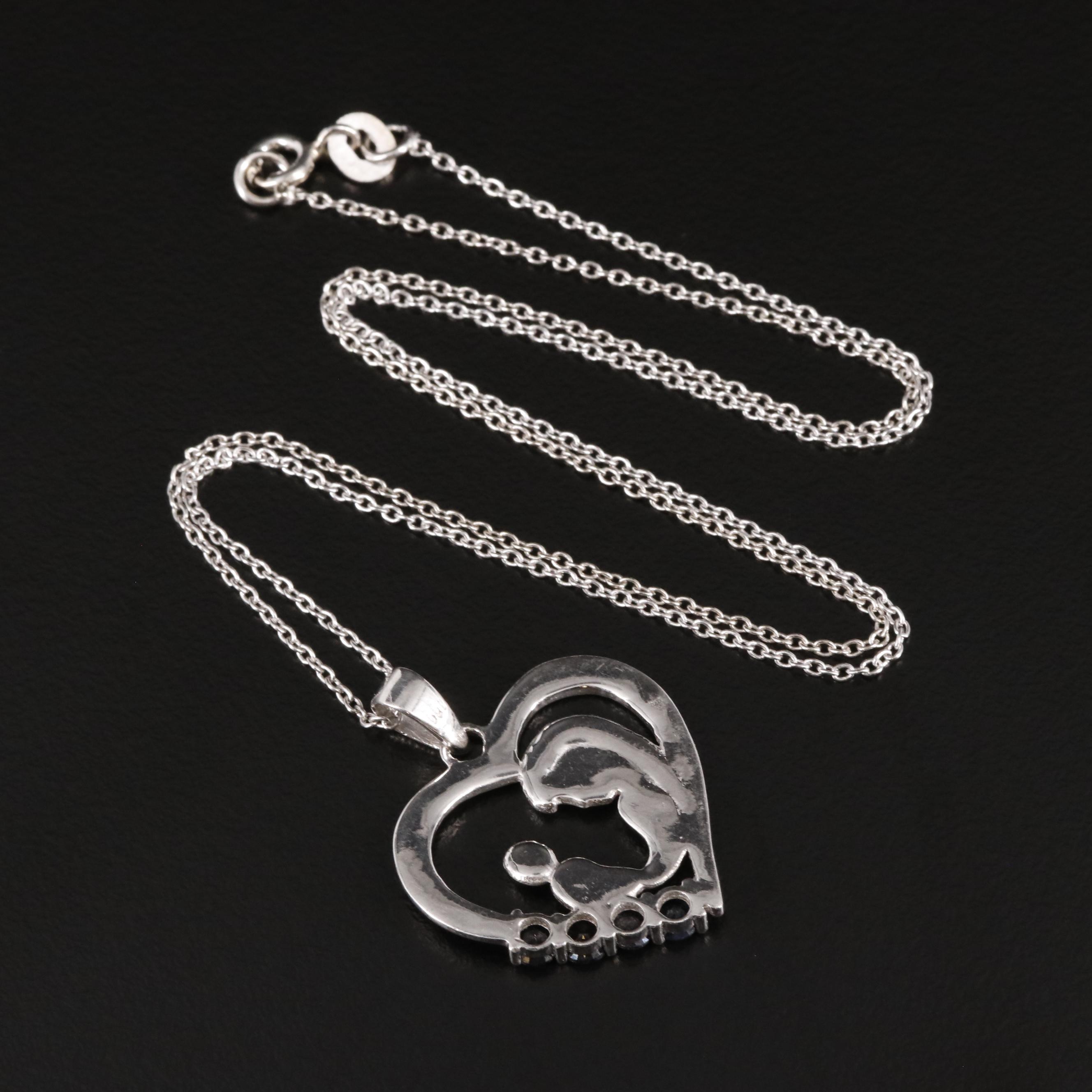 Sterling Sapphire Heart Pendant Necklace