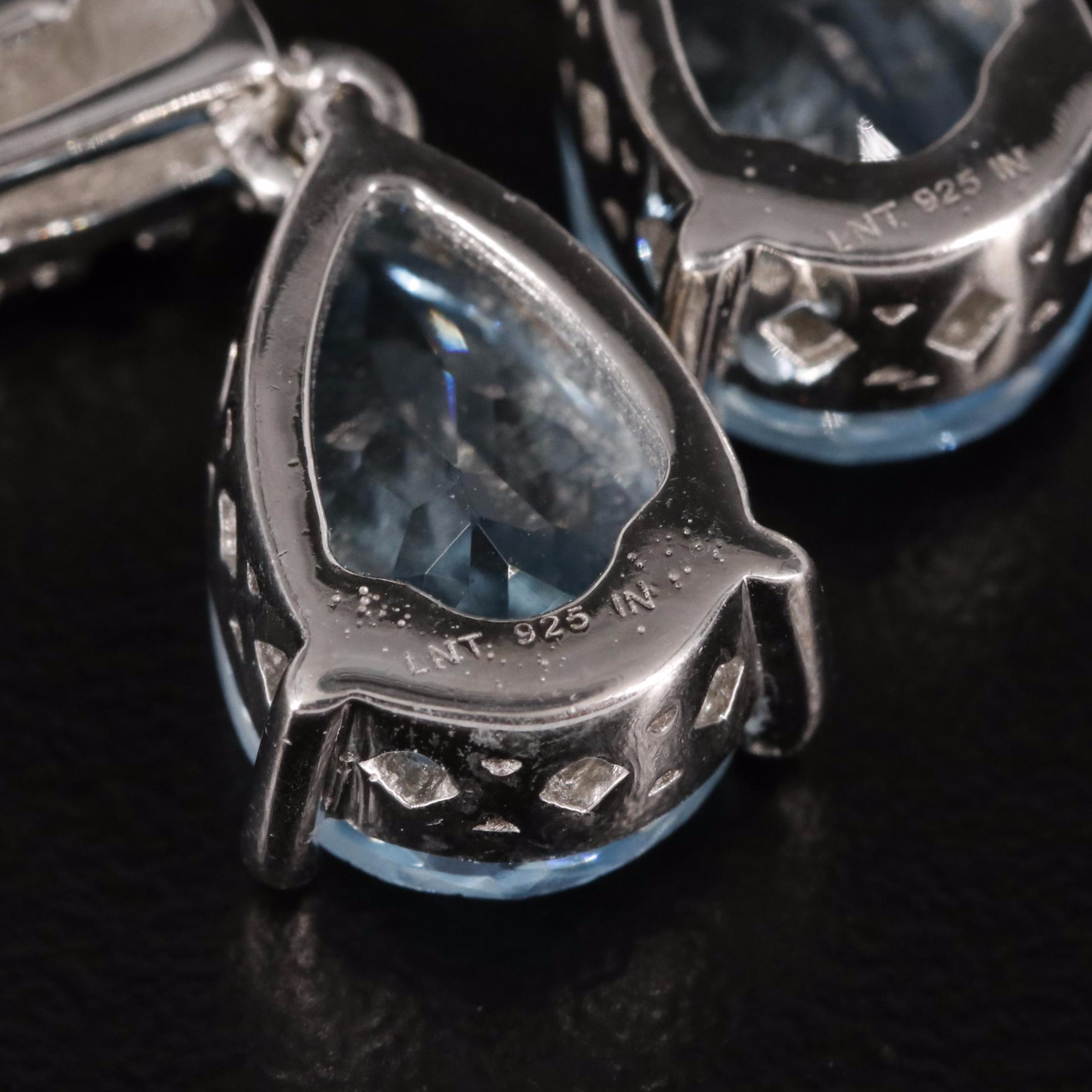 Sterling Blue Topaz and White Zircon Drop Earrings