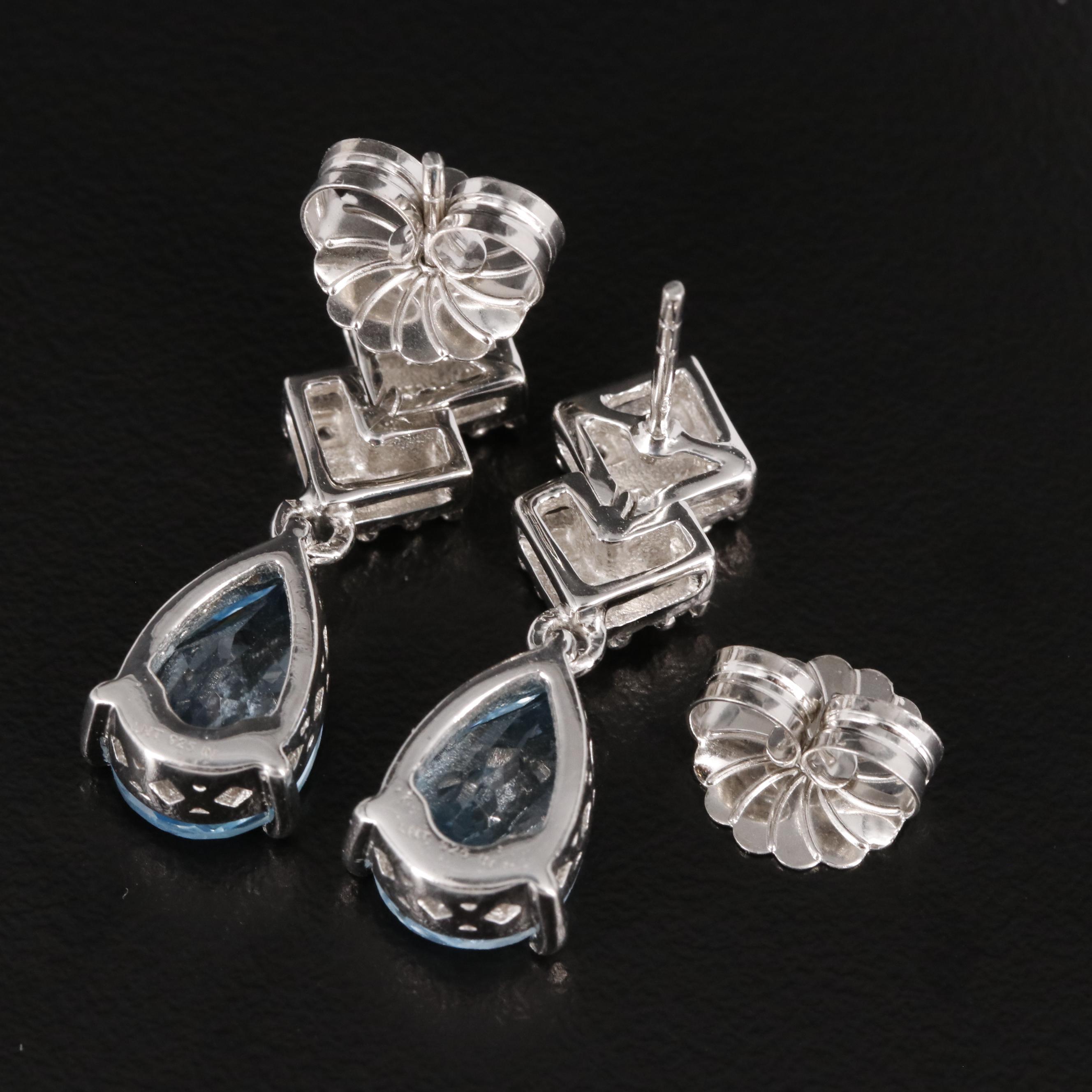 Sterling Blue Topaz and White Zircon Drop Earrings