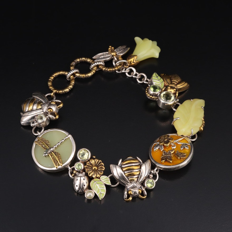 Echo of the Dreamer Sterling Bug Theme Bracelet with Bronze Accents