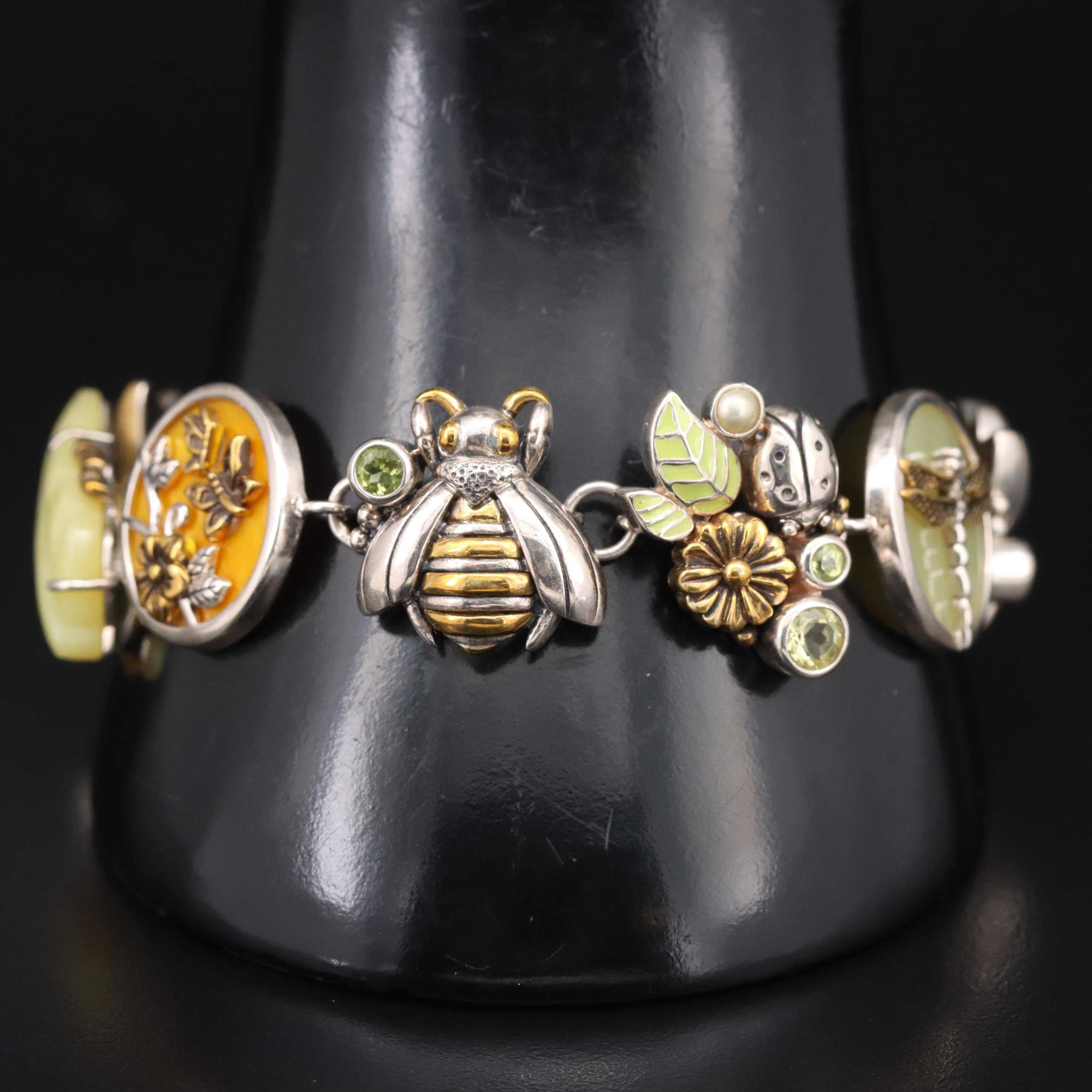 Echo of the Dreamer Sterling Bug Theme Bracelet with Bronze Accents