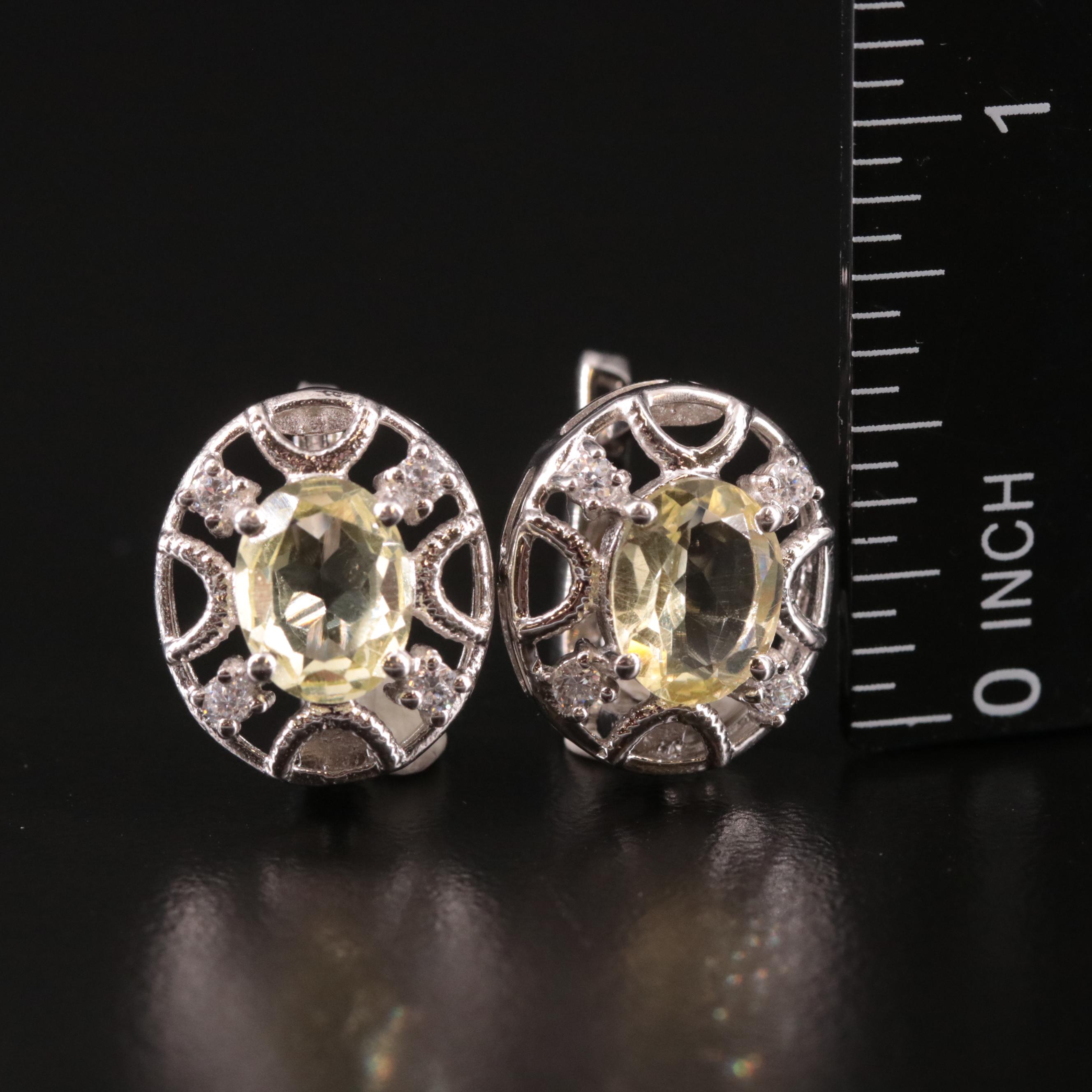 Sterling Citrine and Cubic Zirconia Stud Earrings