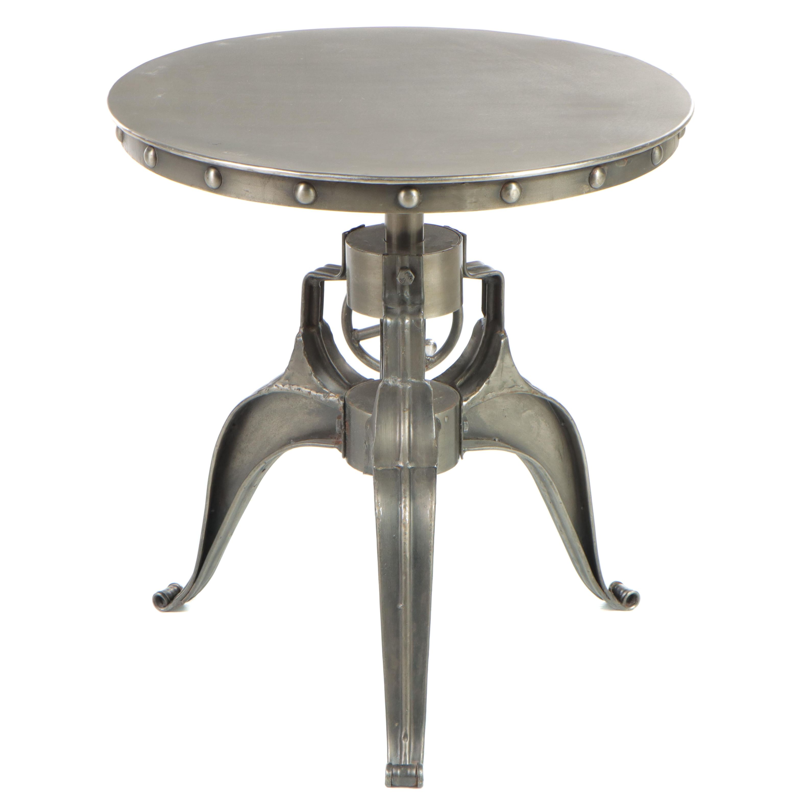 Industrial Style Metal Adjustable-Height "Crank" Side Table