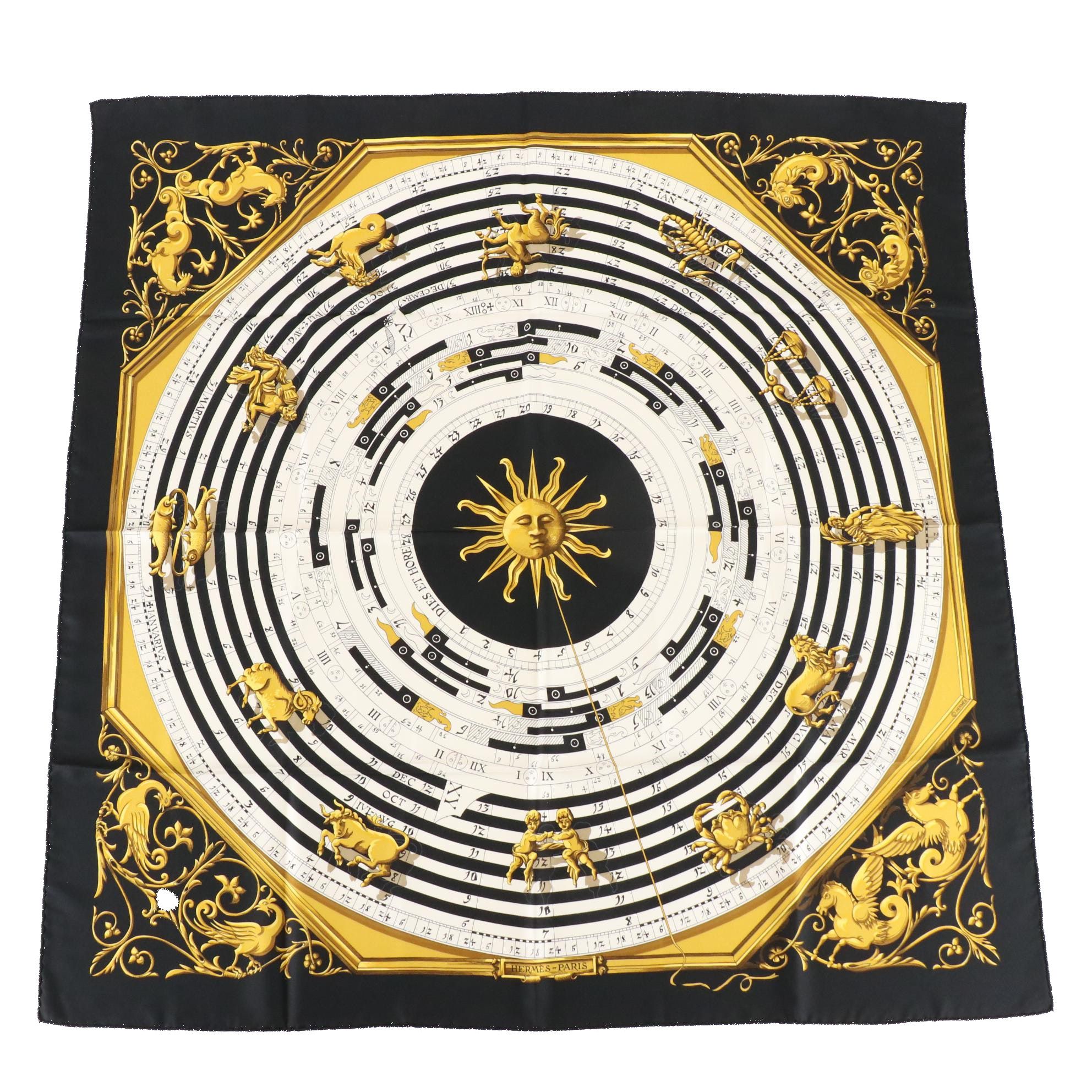 Hermès "Dies et Hore" Scarf 90 in Silk Twill