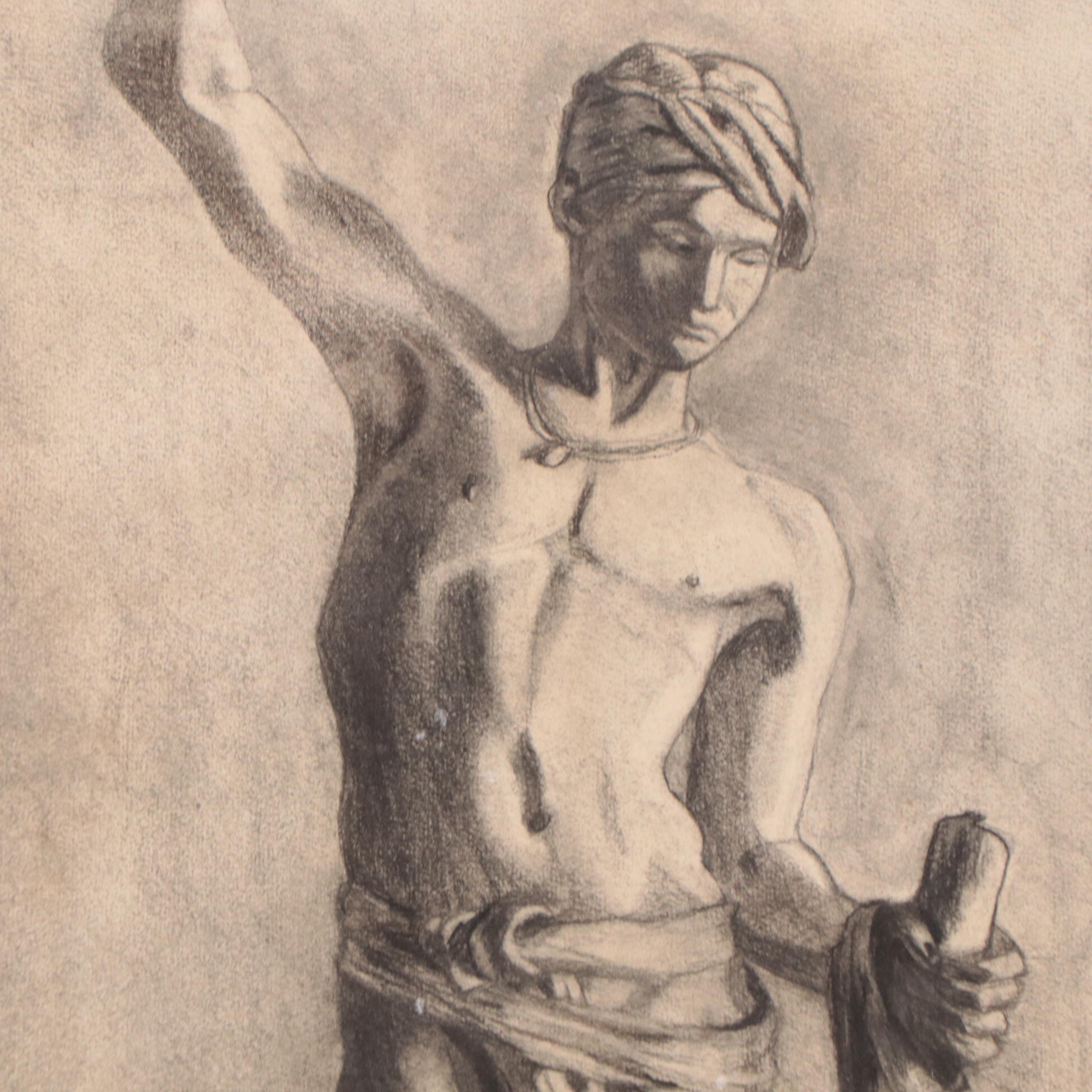 Double-Sided Charcoal Drawing of Statue and United States Capitol