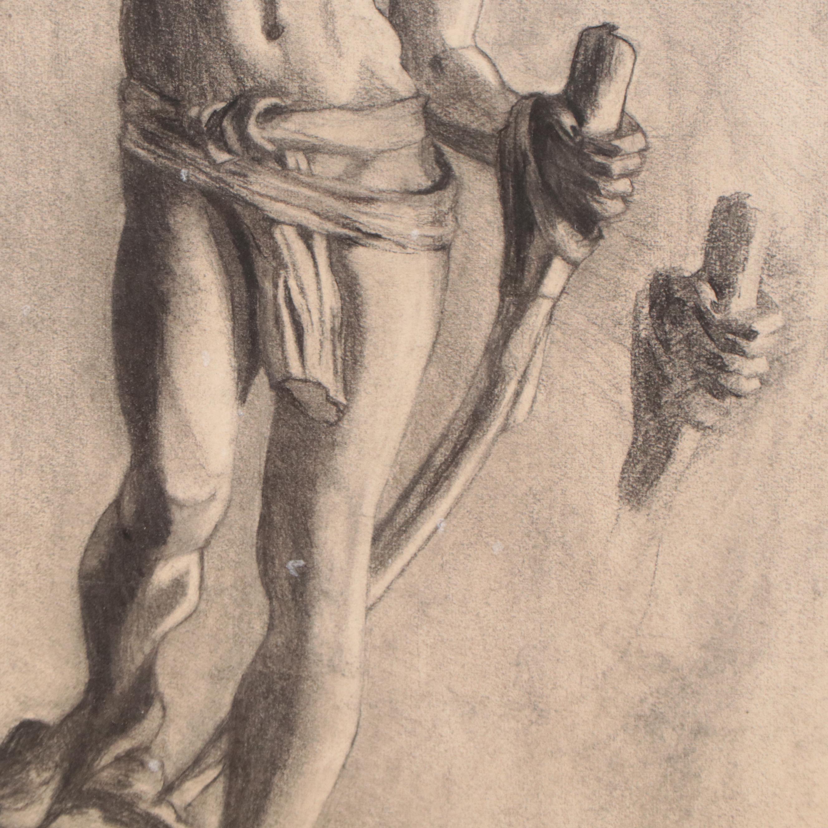 Double-Sided Charcoal Drawing of Statue and United States Capitol