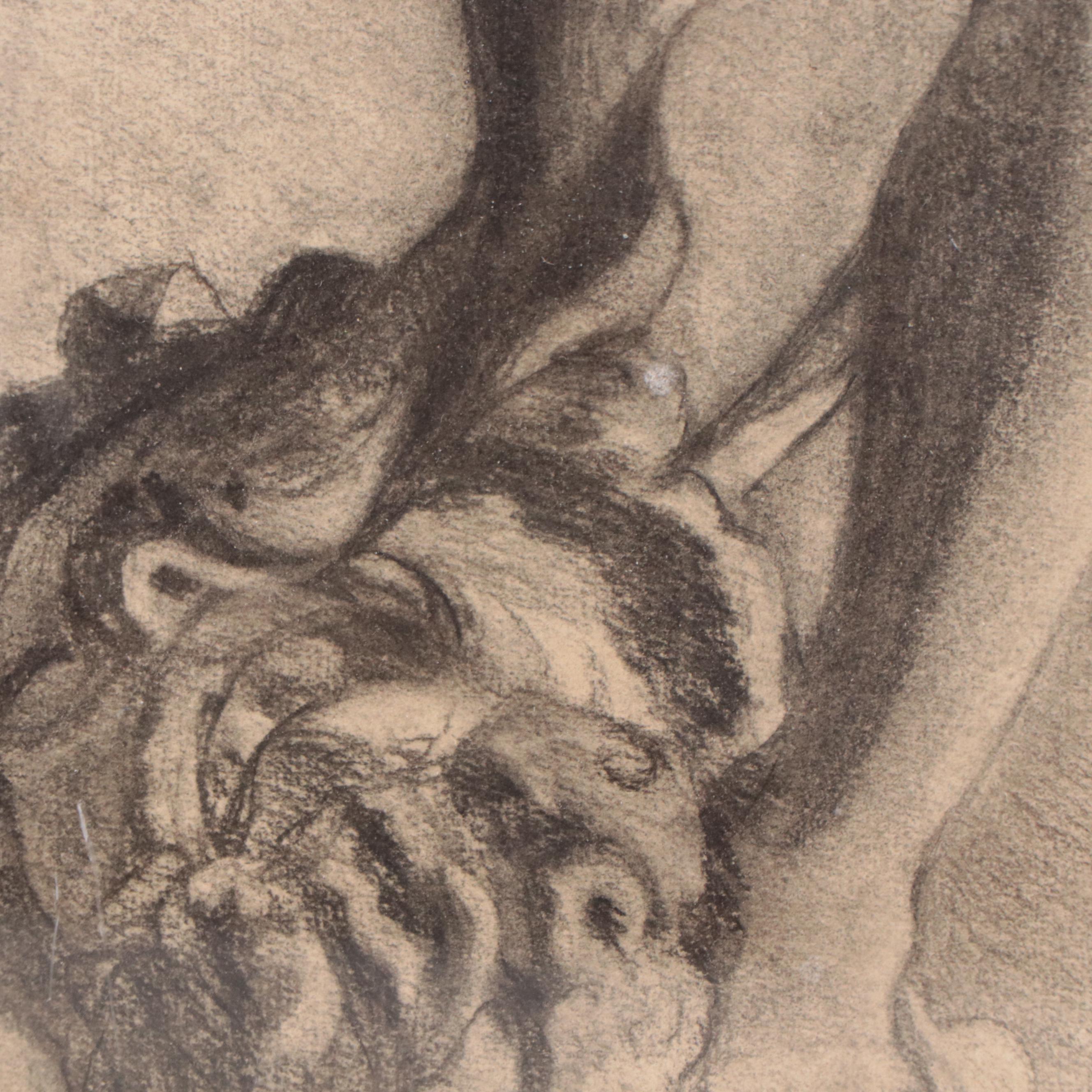 Double-Sided Charcoal Drawing of Statue and United States Capitol