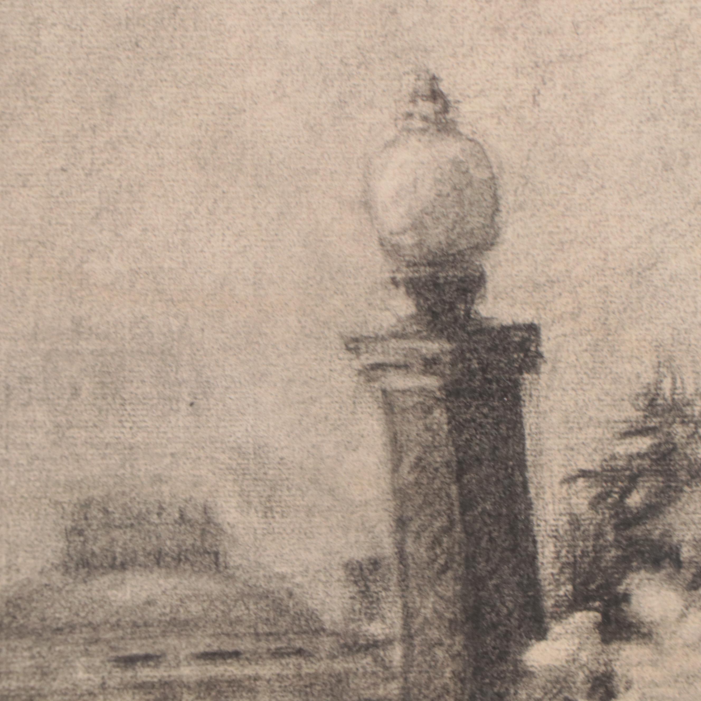 Double-Sided Charcoal Drawing of Statue and United States Capitol