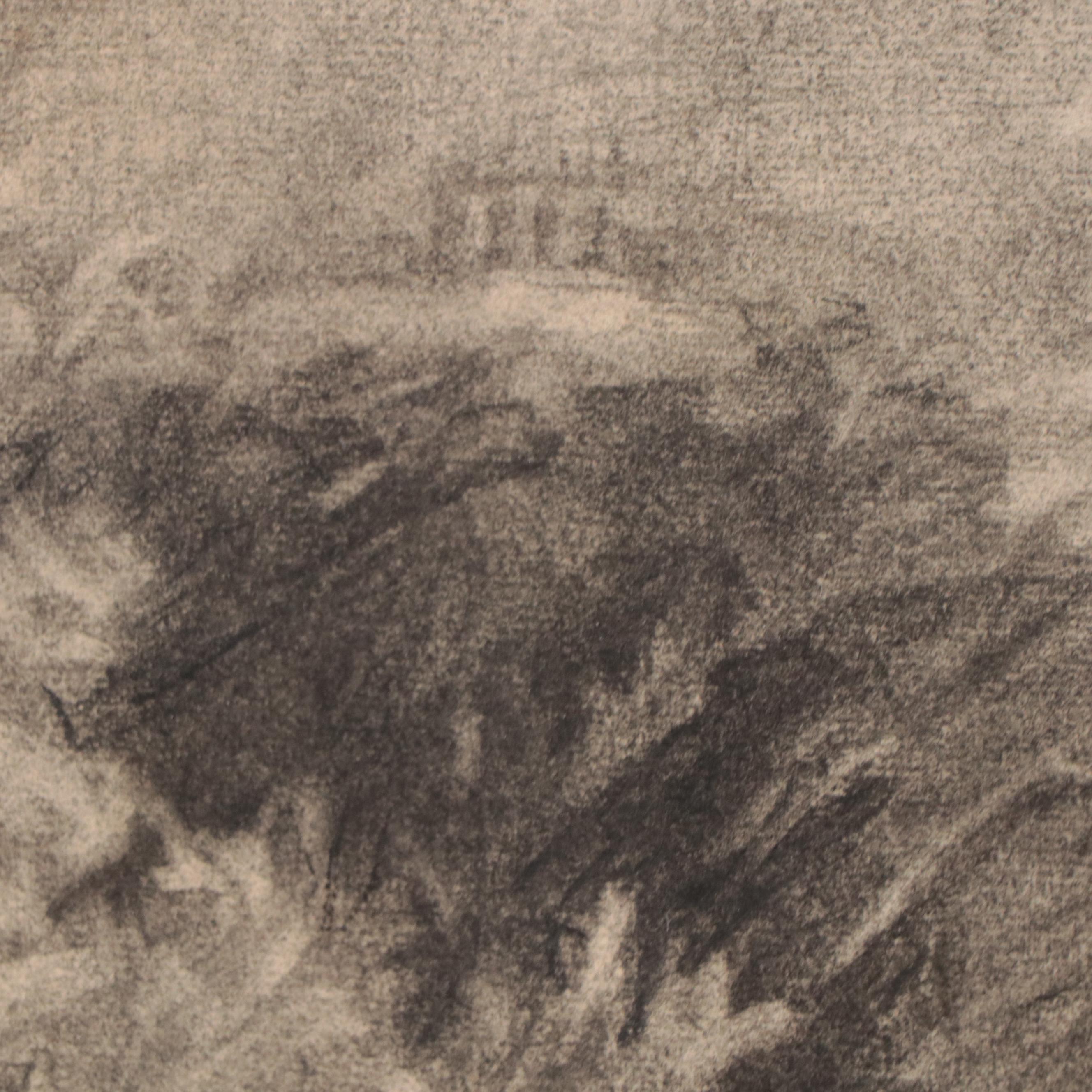 Double-Sided Charcoal Drawing of Statue and United States Capitol